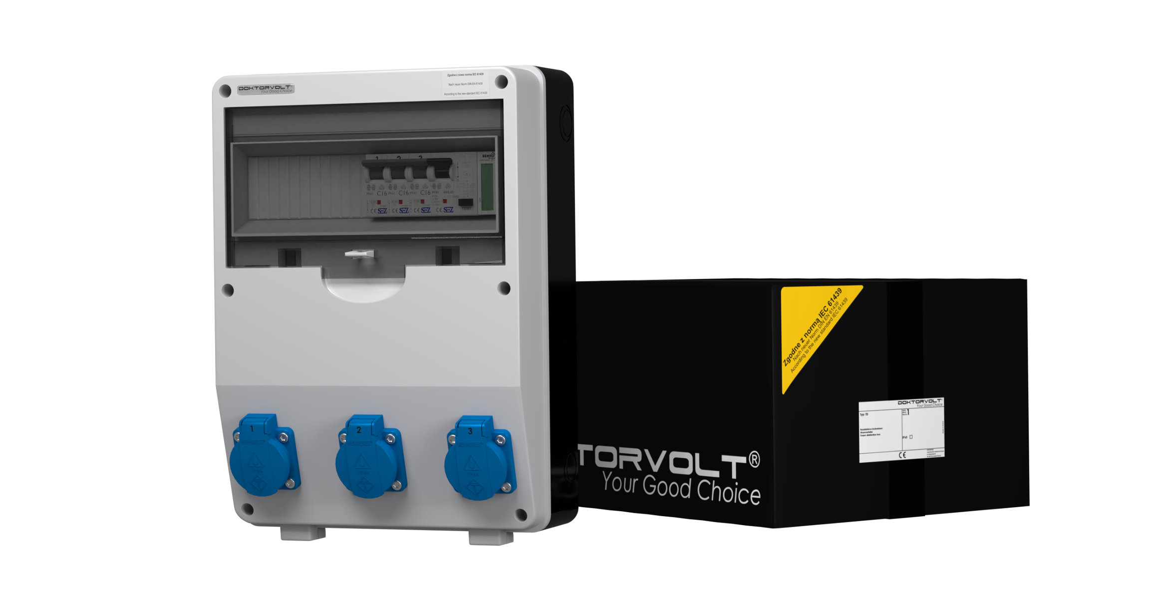 Distribution box TD-S/FI 3x230V + 1 phase meter Schuko - DOKTORVOLT®