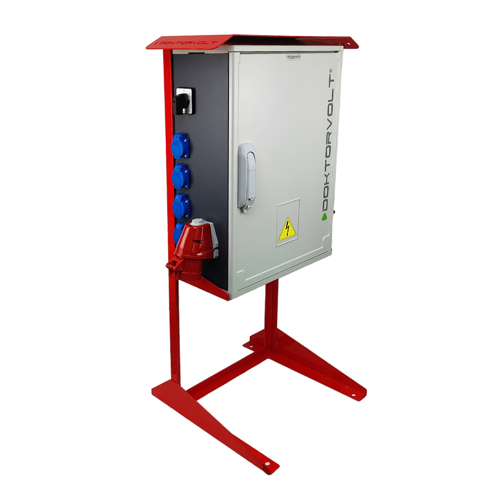 Baustromverteiler auf Ständer OS-S/FI SET tragbar mit Steckdosen 2x32A 1x16A CEE MENNEKES 8x230V Schuko Stromverteiler für Baustellen Stromkasten mit Schutz Doktorvolt DV-8379-D
