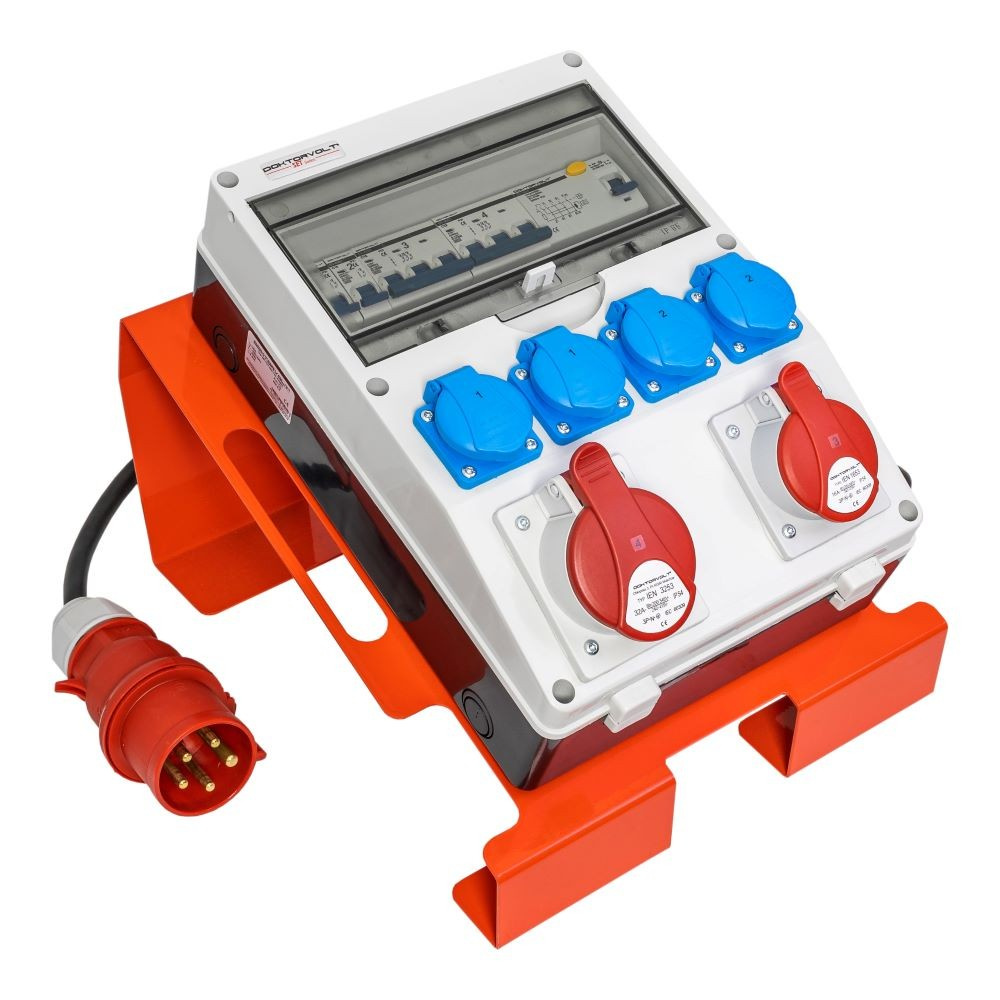 Rozdzielnica budowlana SET-S/FI Skrzynka elektryczna na stojaku z kablem 32A 16A 4×230V Schuko Doktorvolt DV-0126-D