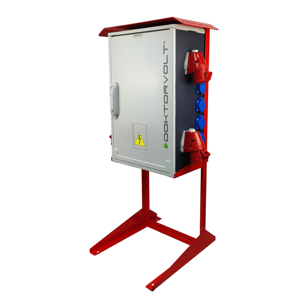 Baustromverteiler auf Ständer OS-S/FI SET tragbar mit Steckdosen 2x32A 1x16A CEE MENNEKES 8x230V Schuko Stromverteiler für Baustellen Stromkasten mit Schutz Doktorvolt DV-8379-D – Bild 3