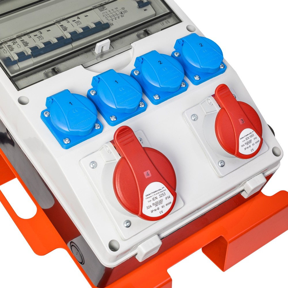 Rozdzielnica budowlana SET-S/FI Skrzynka elektryczna na stojaku z kablem 32A 16A 4×230V Schuko Doktorvolt DV-0126-D - Image 4