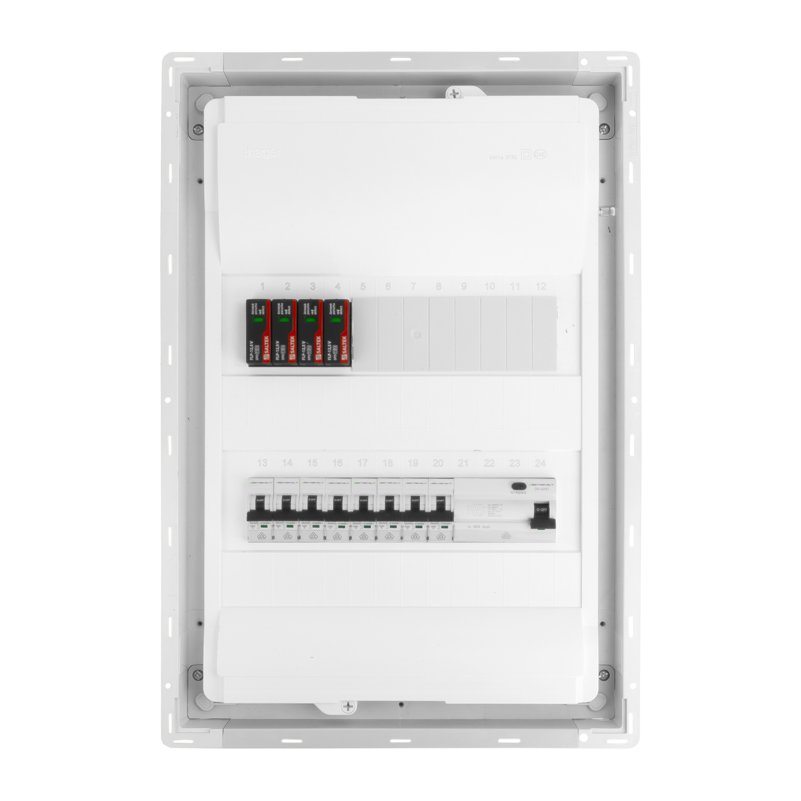 Sicherungskasten Unterputz Verteilerkasten 2-reihig 24 Module 8xMCB 1xRCCB VDE Saltek Überspannungsschutz Unterverteilung verdrahtet Verteilerschrank mit Sicherungen 505,50x348x98mm Hager Hohlwand Verteiler Abzweigklemmen Doktorvolt DV-6203-PT – Bild 4