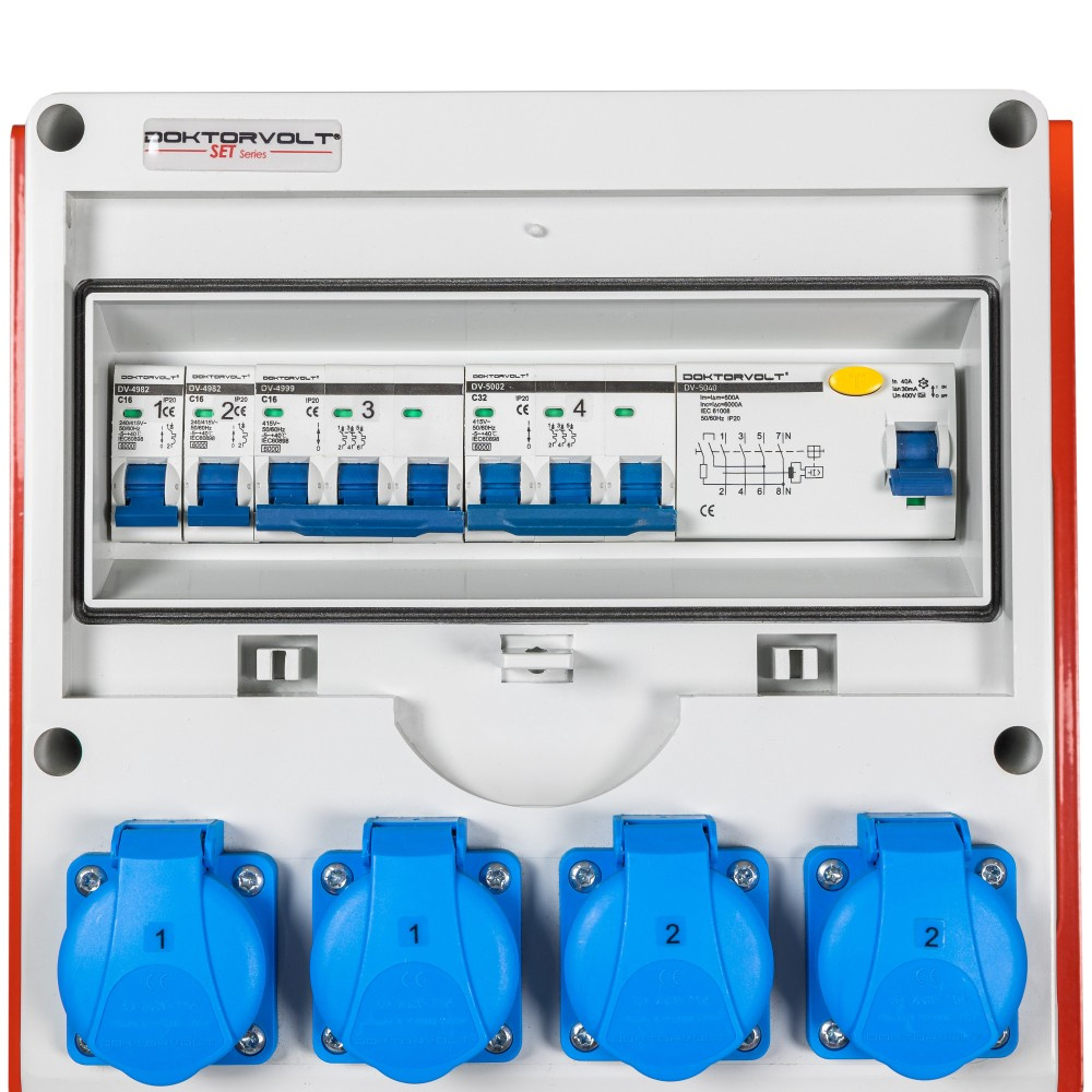Rozdzielnica budowlana SET-S/FI Skrzynka elektryczna na stojaku z kablem 32A 16A 4×230V Schuko Doktorvolt DV-0126-D - Image 7