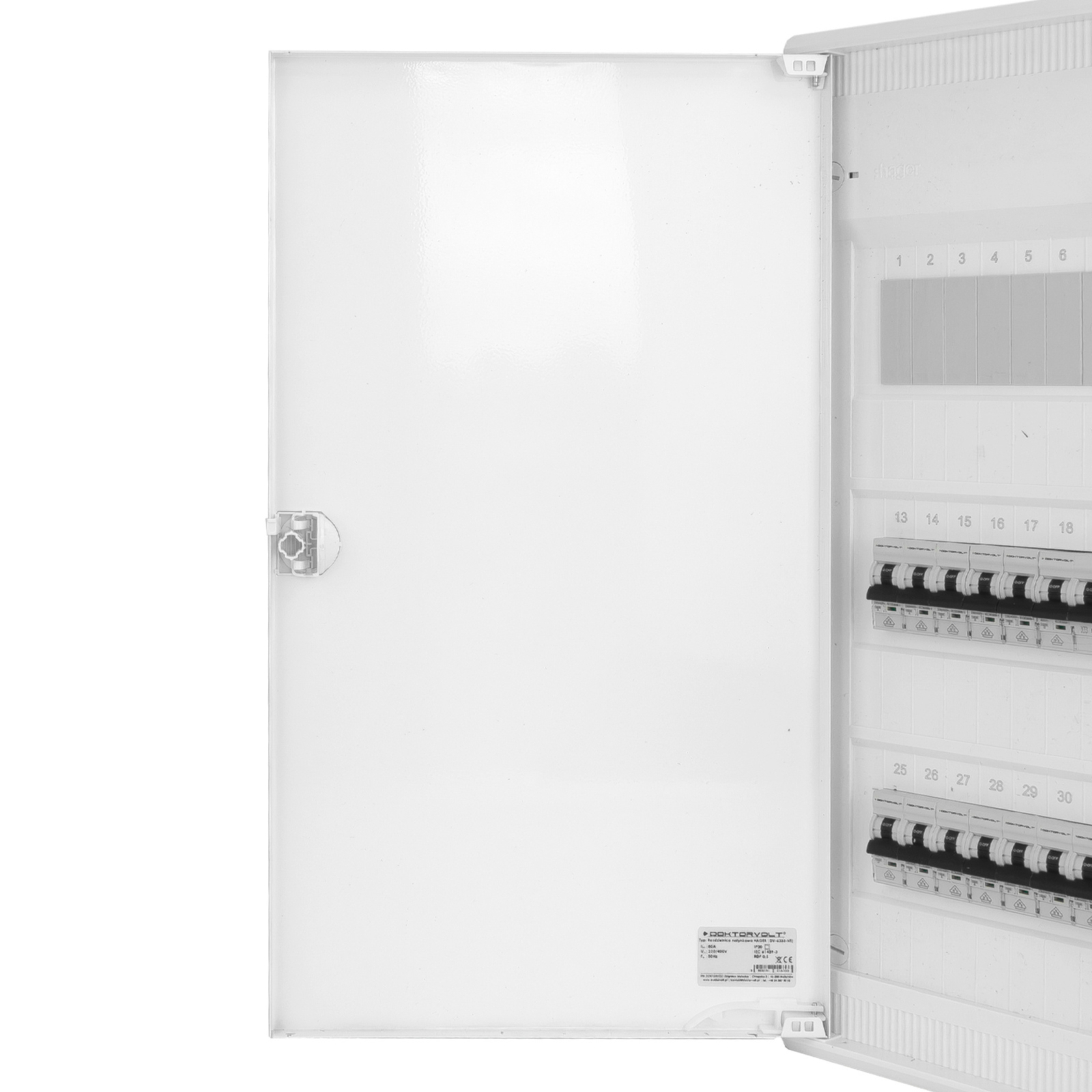 Rozdzielnica modułowa natynkowa 3x12 zabezpieczona 14xMCB 2xRCCB VDE ogranicznik okablowana skrzynka elektryczna Hager 515x305x96,5mm zaciski rozgałęźne L1, L2, L3, N, PE Doktorvolt DV-6333-NT - obrazek 10