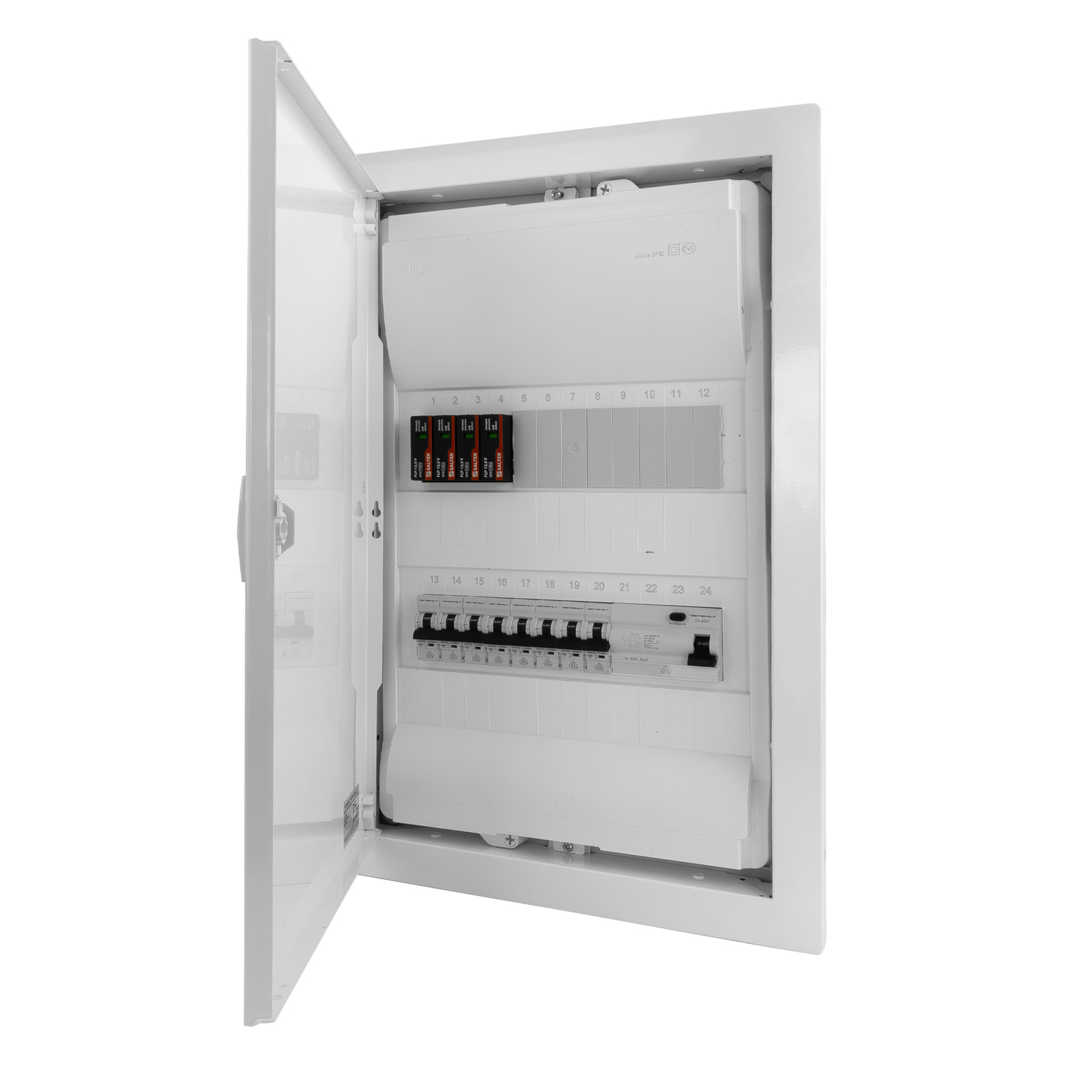 Sicherungskasten Unterputz Verteilerkasten 2-reihig 24 Module 8xMCB 1xRCCB VDE Saltek Überspannungsschutz Unterverteilung verdrahtet Verteilerschrank mit Sicherungen 505,50x348x98mm Hager Hohlwand Verteiler Abzweigklemmen Doktorvolt DV-6203-PT – Bild 10