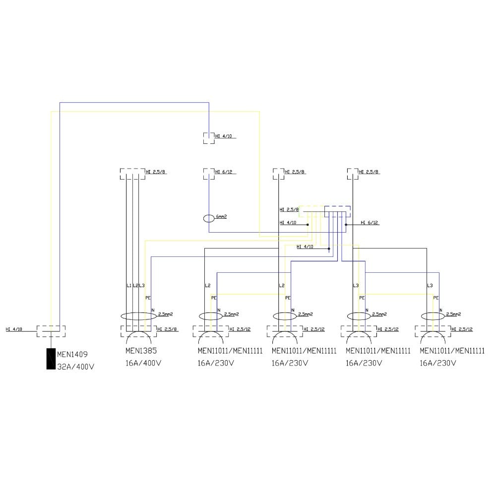 Rozdzielnica budowlana z wtyczką odbiornikową 32A gniazda 16A 4x230V Schuko Mennekes Doktorvolt 2381 - obrazek 3