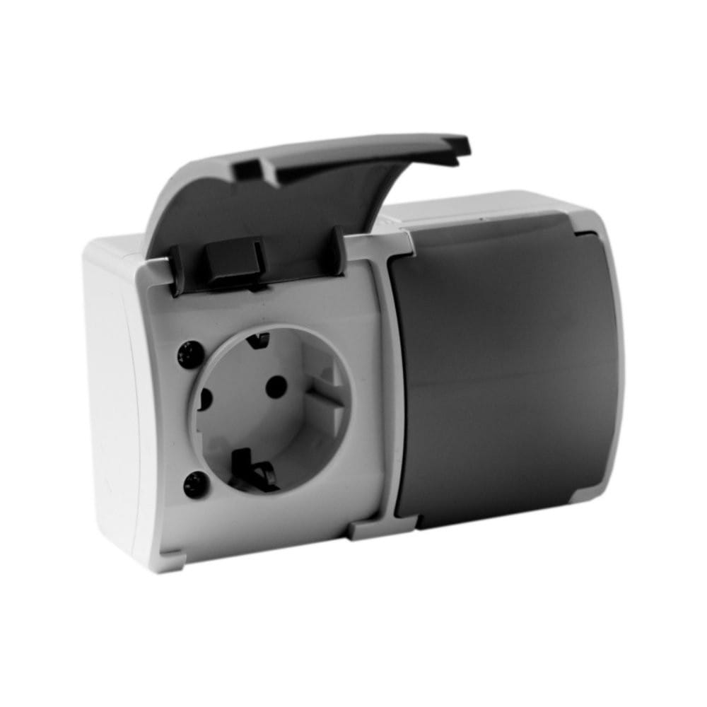 Gniazdo podwójne schuko natynkowe IP44 popiel/grafit 182-08 DV 8394