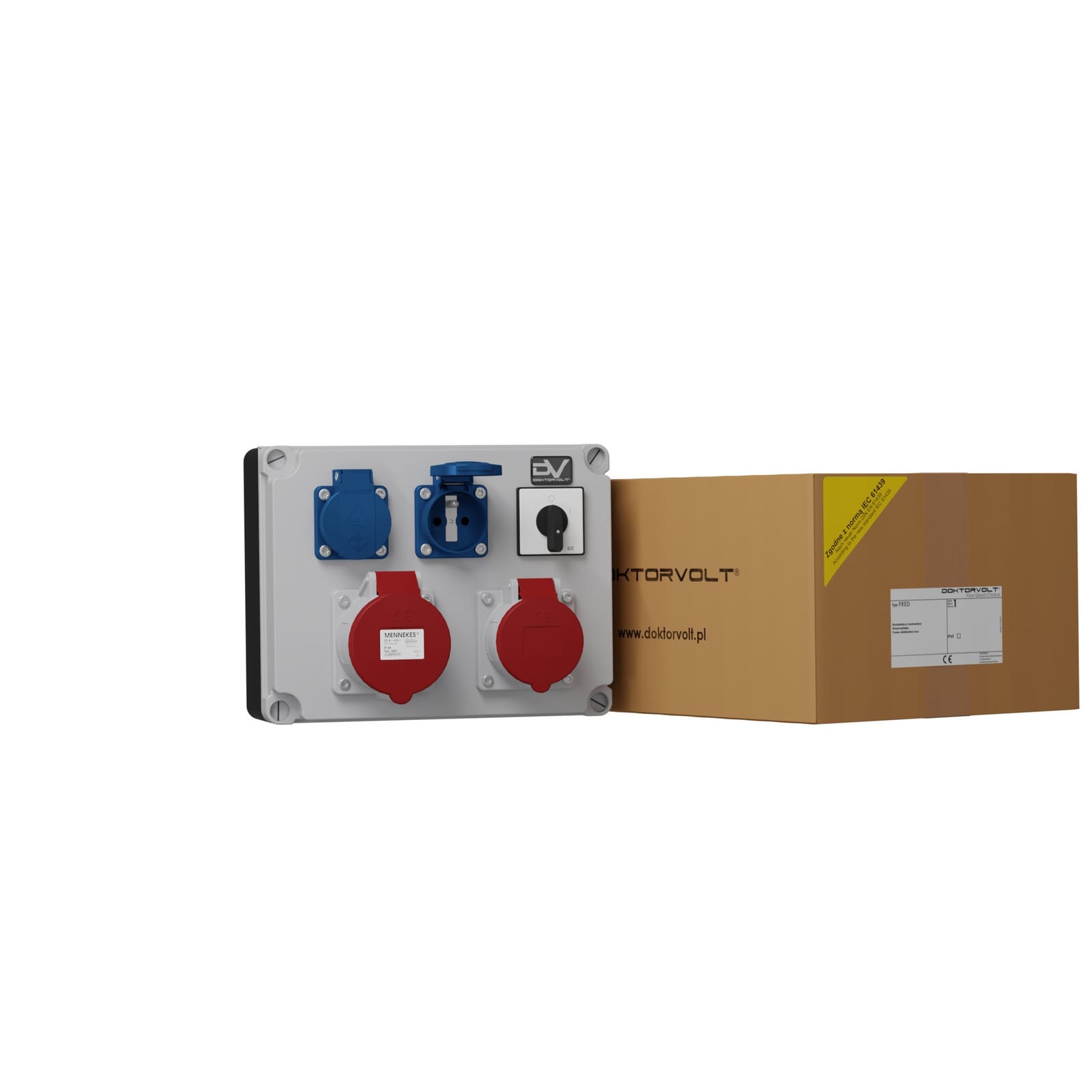 Stromverteiler FRED 32A 16A 2x230V franz/belg System mit Nockenschalter 0-1 Mennekes Doktorvolt® DV-9634-F