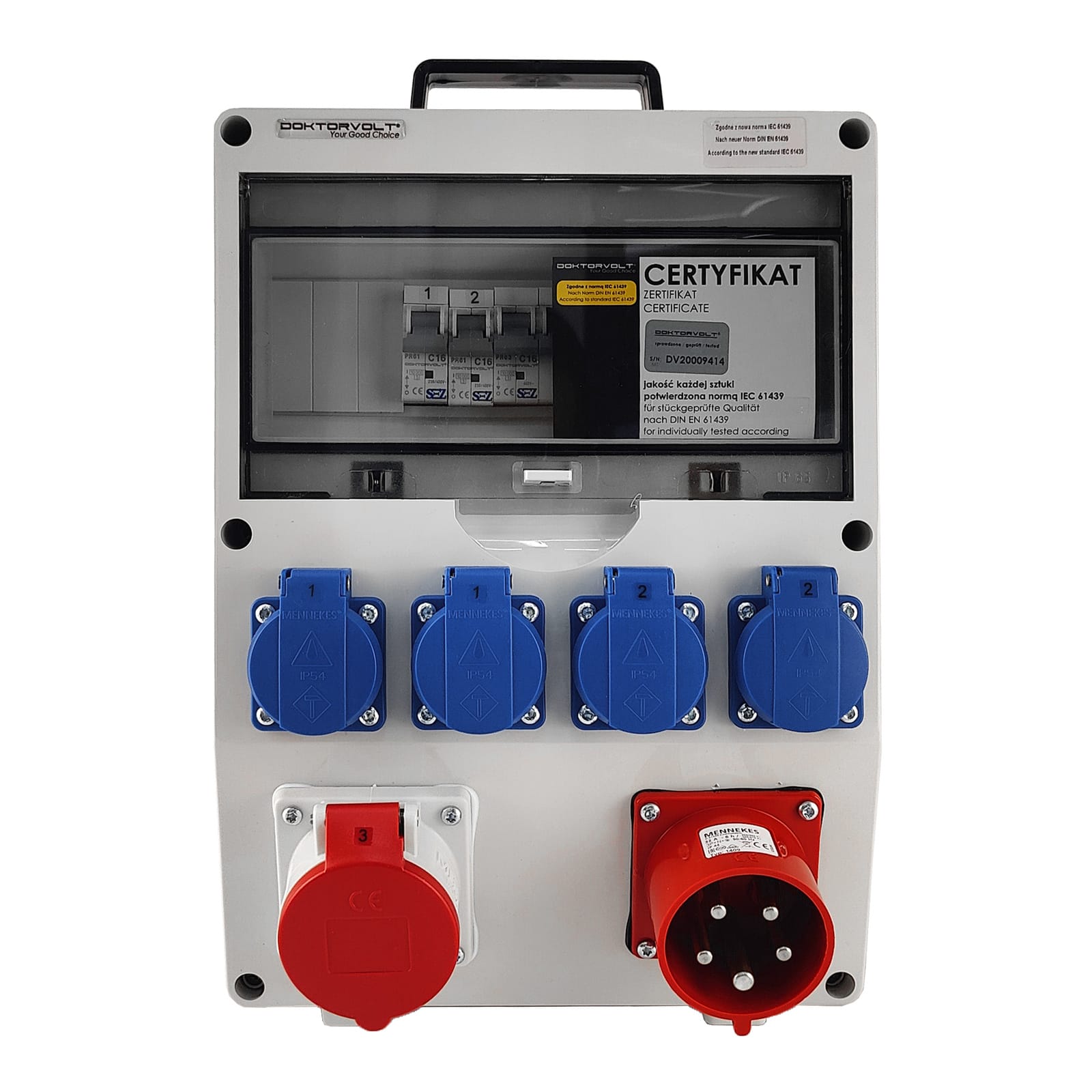 Baustromverteiler 1x16A 4x230V 32A mit Griff und Anbaustecker Stromverteiler Doktorvolt TD-S/FI DV-0229-D – Bild 2