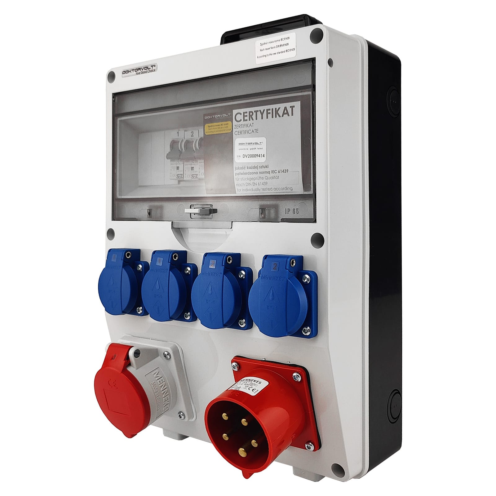 Baustromverteiler 1x16A 4x230V 32A mit Griff und Anbaustecker Stromverteiler Doktorvolt TD-S/FI DV-0229-D – Bild 3