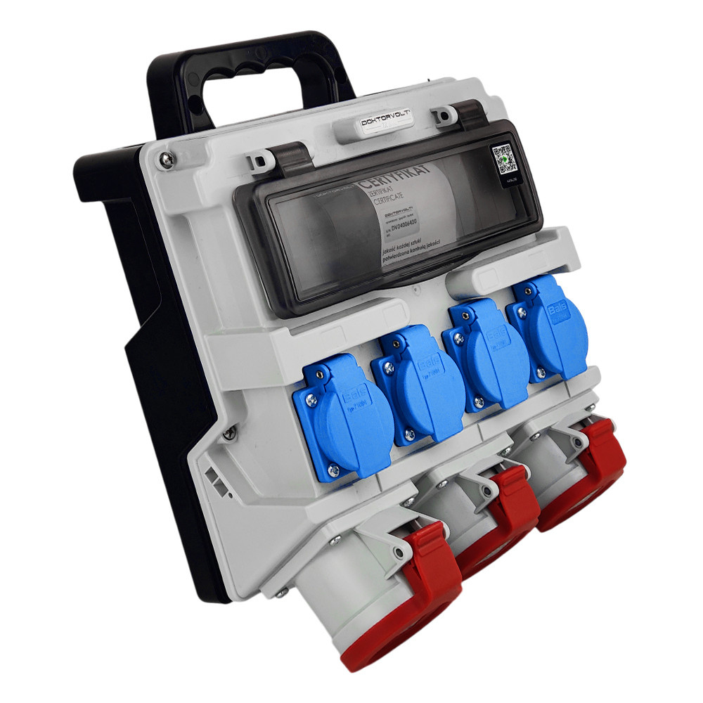 Rozdzielnica budowlana 12 modułowa z uchwytem IP44 4x230V SCHUKO 2x16A 32A Doktorvolt bez zabezpieczeń - obrazek 2