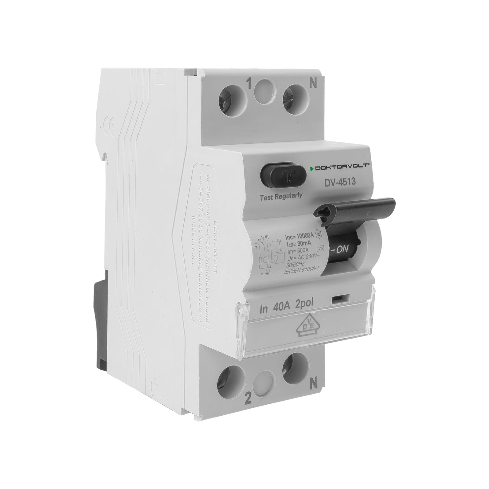 Fehlerstromschutzschalter RCCB 10kA 2P 40A 30mA typ A Doktorvolt VDE FI-Schalter DV-4513