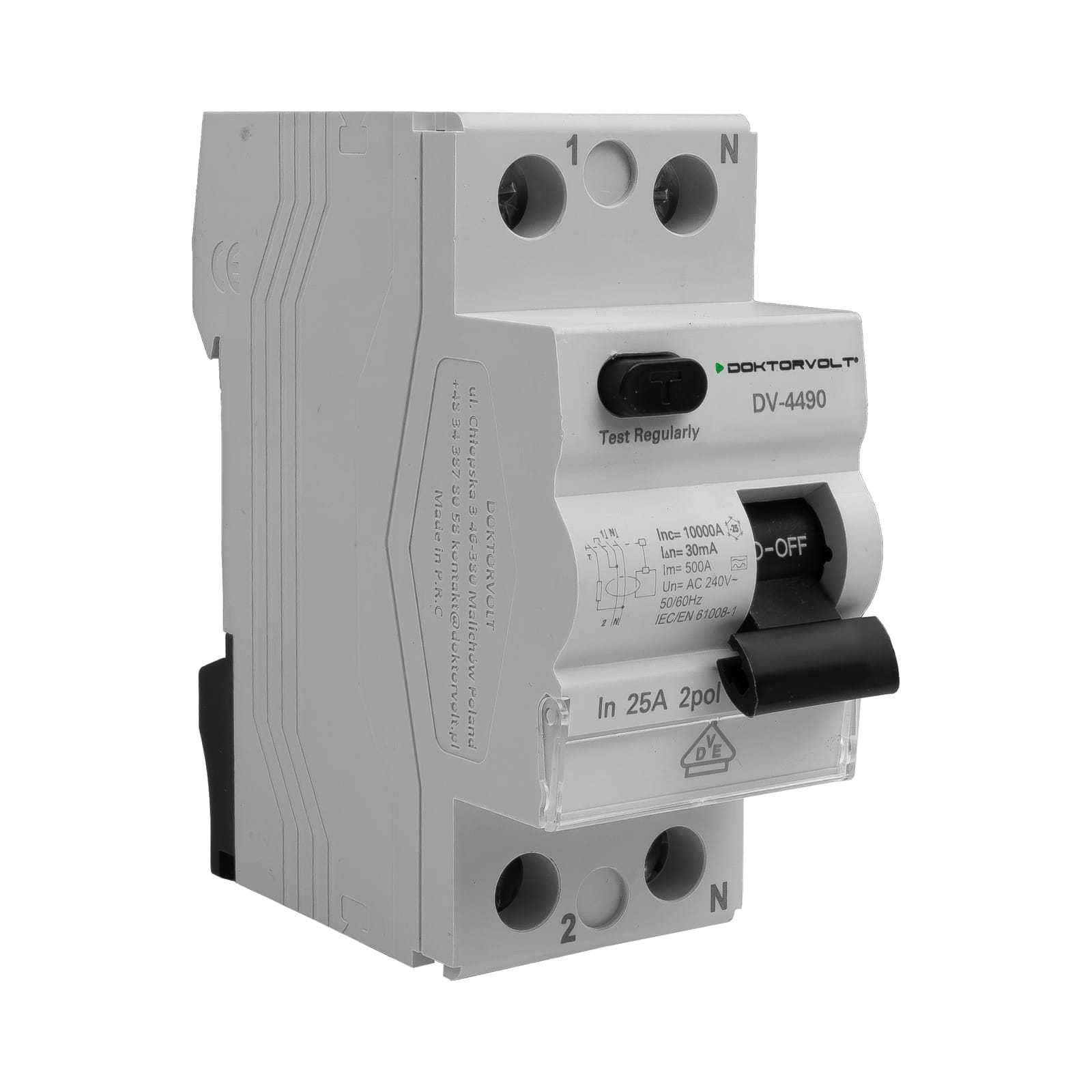 Fehlerstromschutzschalter RCCB 10kA 2P 25A 30mA Typ A Doktorvolt VDE FI-Schalter DV-4490