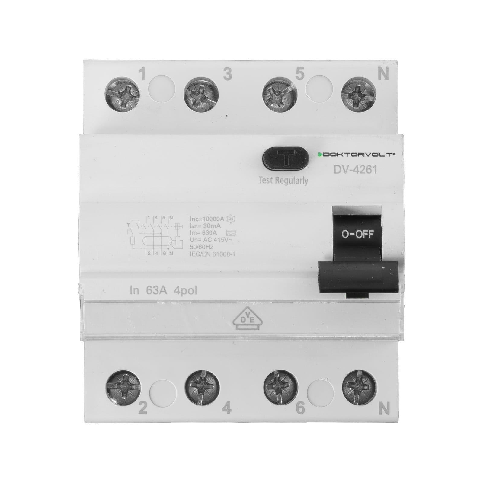 Fehlerstromschutzschalter RCCB 10kA 4P 63A 30mA Typ A VDE FI-Schalter Doktorvolt DV-4261 – Bild 2