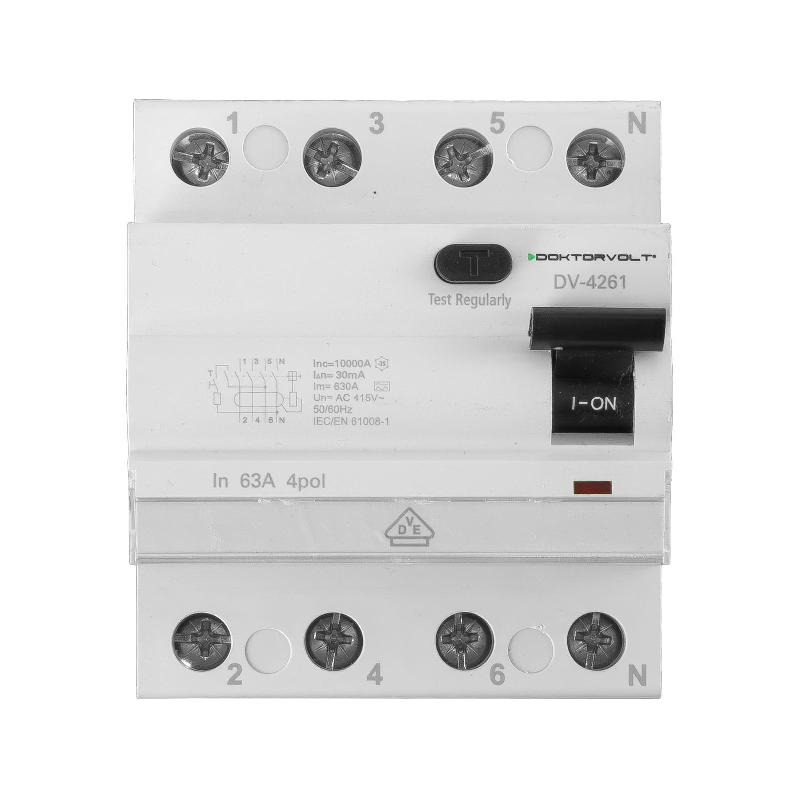 Fehlerstromschutzschalter RCCB 10kA 4P 63A 30mA Typ A VDE FI-Schalter Doktorvolt DV-4261 – Bild 3