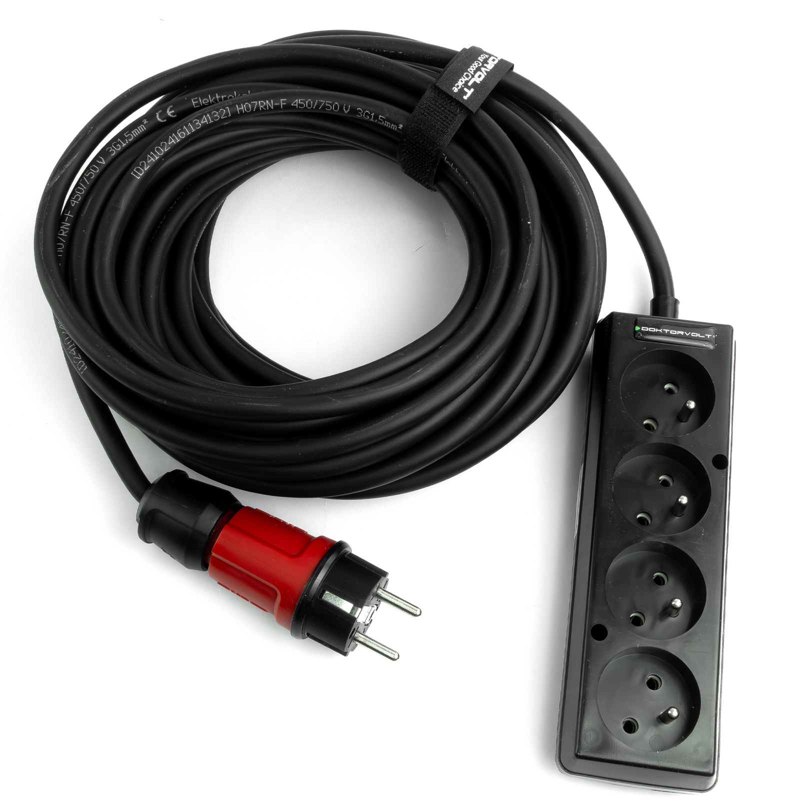Przedłużacz elektryczny 4-krotny 15m listwa zasilająca 4 gniazda 3x1,5mm2 czarny Doktorvolt DV-4940-F - obrazek 3