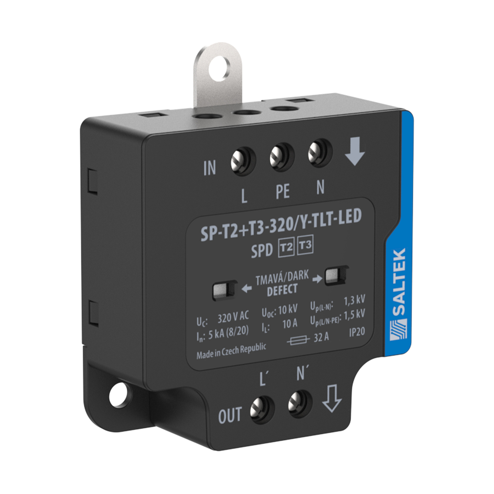 Ogranicznik przepięć T2+T3 SP-T2+T3-320/Y-TLT-LED 230V 10A chronnik przepięciowy Saltek A06244