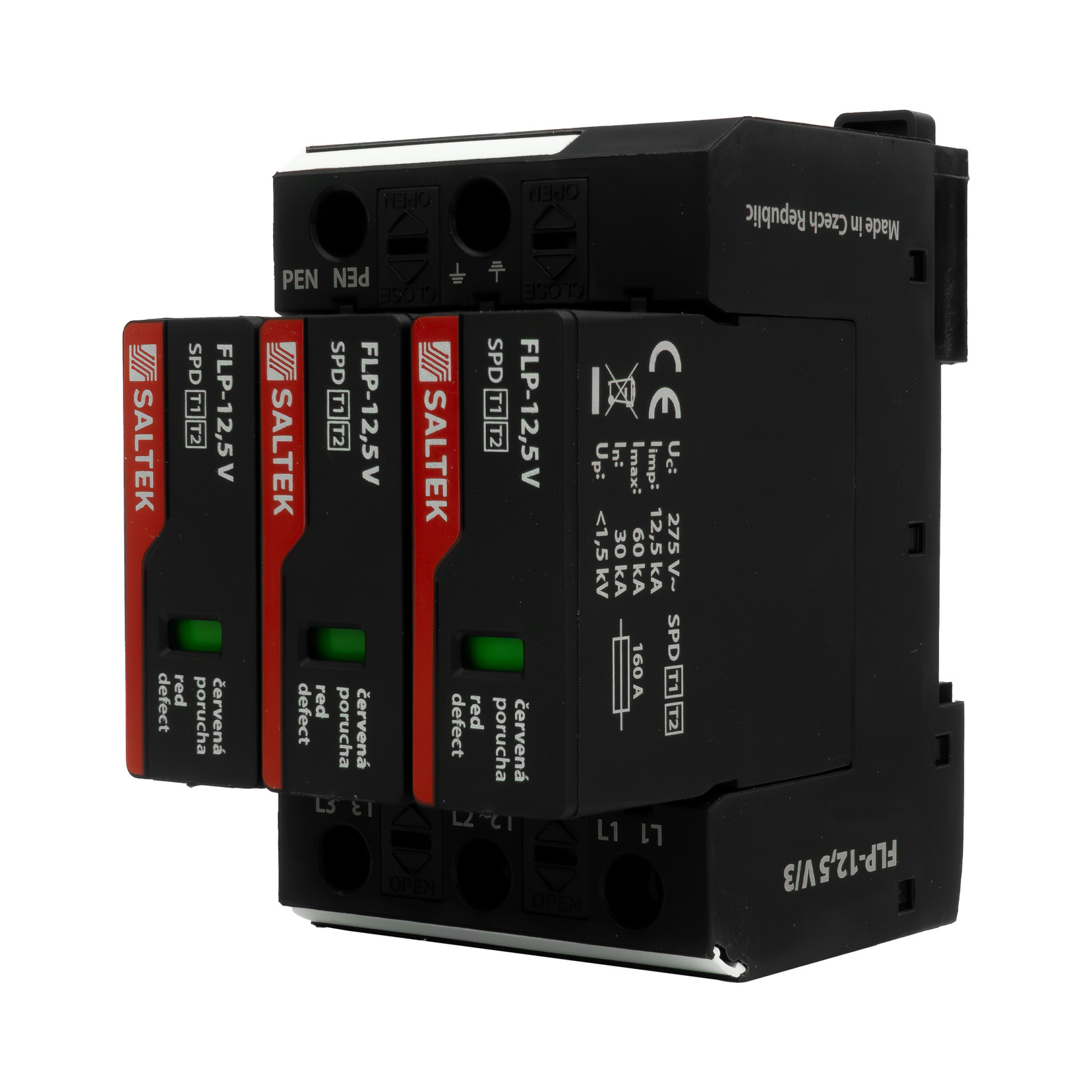 Ogranicznik przepięć typ 1 12.5kA FLP-12,5 V/3 do 350V DC szyna DIN ochronnik przepięciowy dla niskiego napięcia - obrazek 3