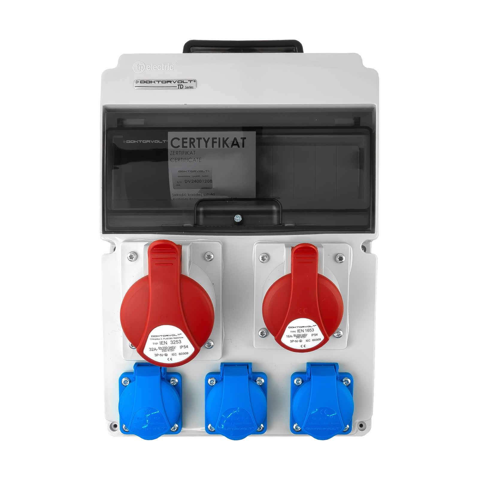 Rozdzielnica budowlana 16A 32A CEE 2x230V erbetka z uchwytem Doktorvolt CAS DV-8102-F - Image 3