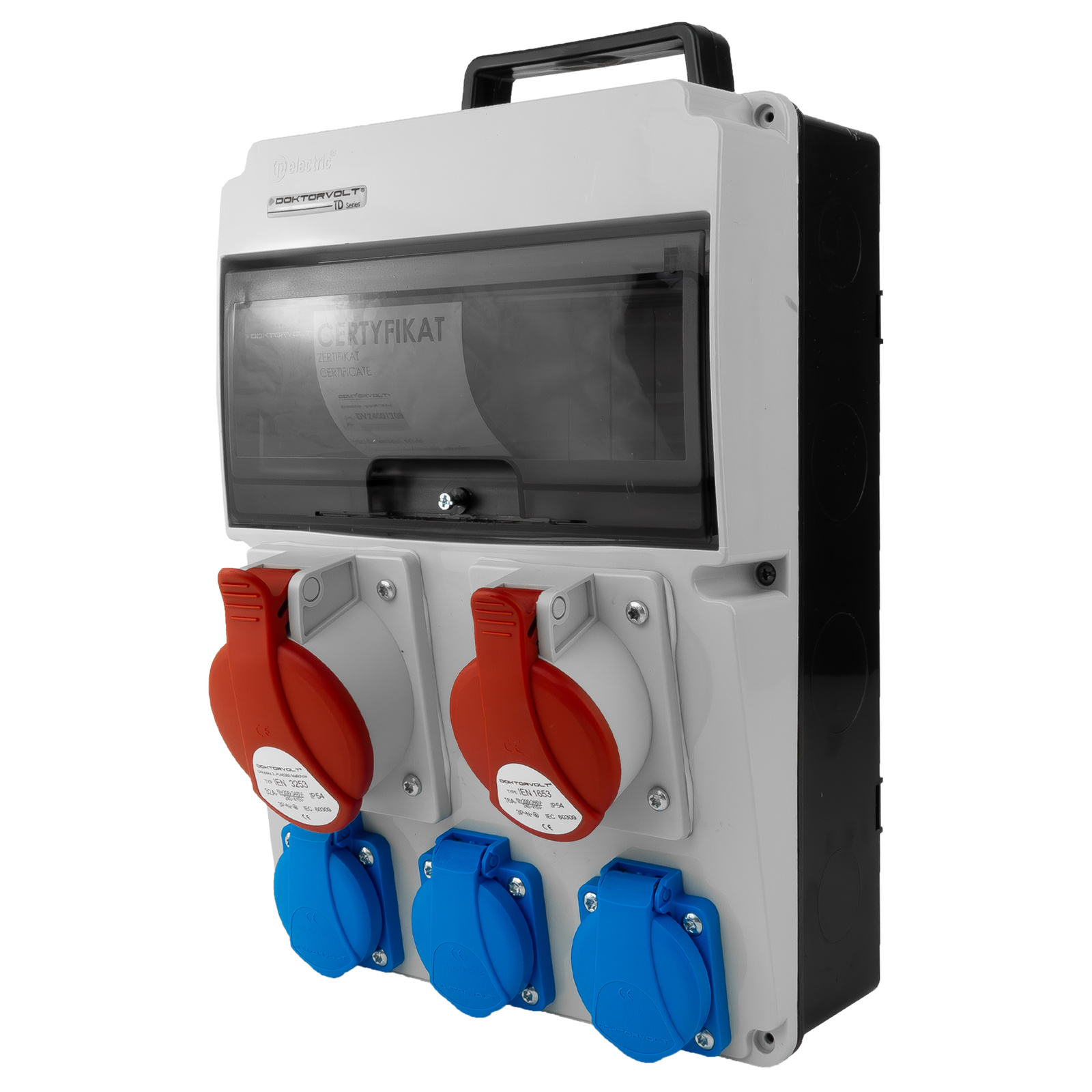 Rozdzielnica budowlana 16A 32A CEE 2x230V erbetka z uchwytem Doktorvolt CAS DV-8102-F - Image 2