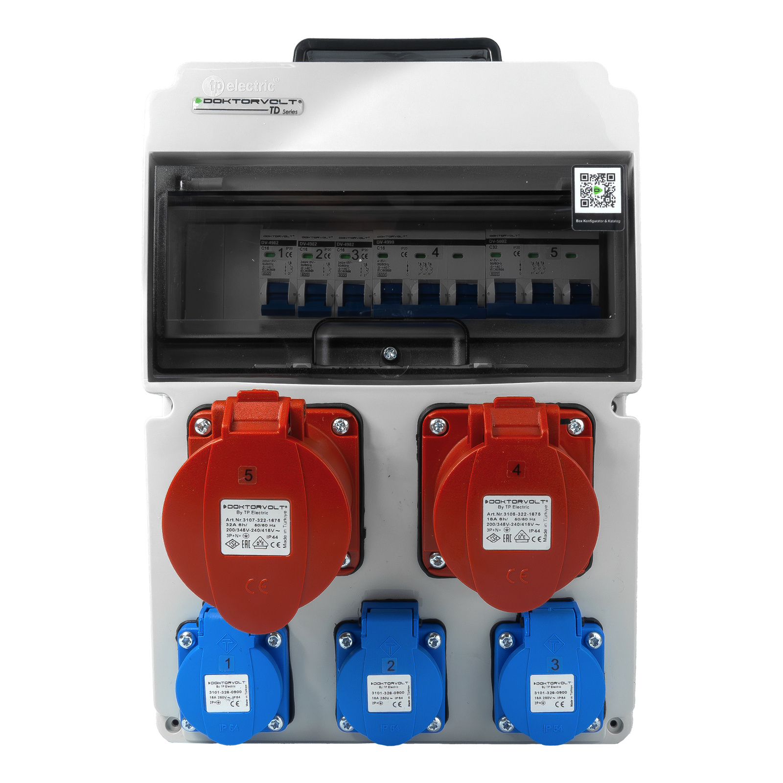 Rozdzielnica budowlana 16A 32A CEE 3x230V erbetka z uchwytem zabezpieczona Doktorvolt DV-8119-F