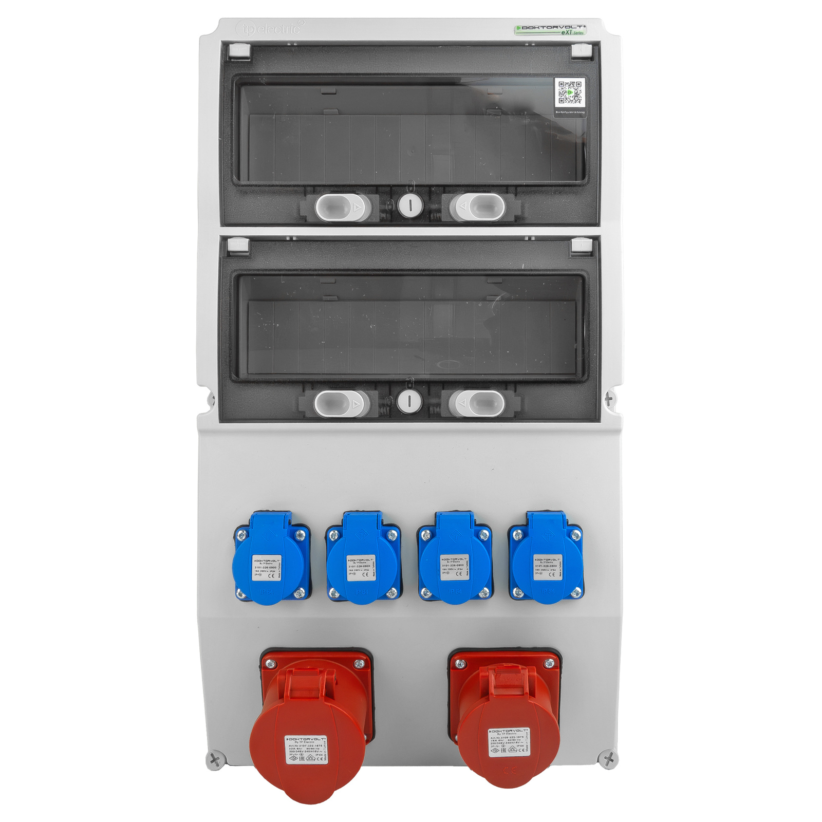 Baustromverteiler 16A 32A CEE 4x230V typ E Stromverteiler mit 26 Module Revisionsfenster Doktorvolt DV-5312-F – Bild 2