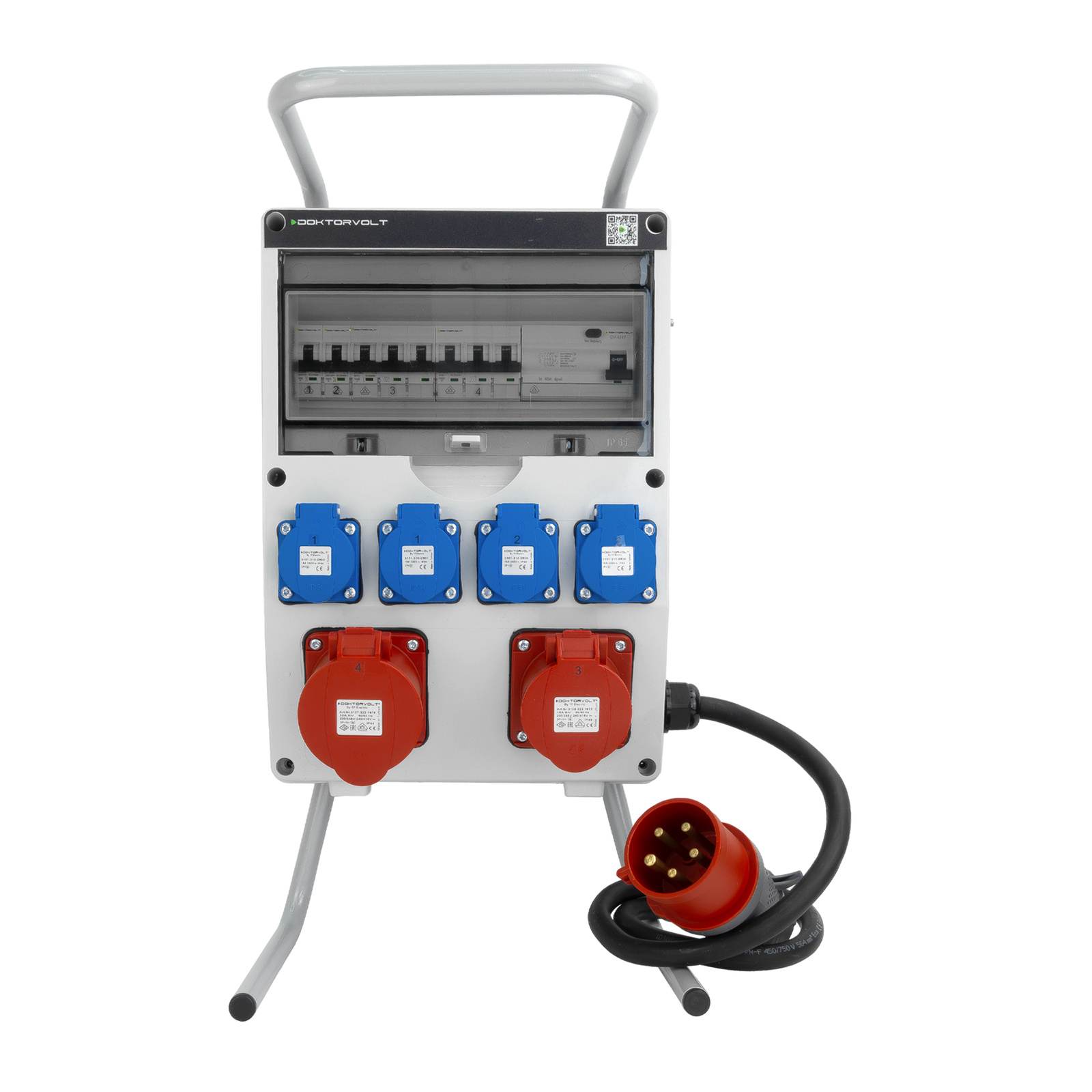 Rozdzielnica budowlana 16A 32A CEE 4x230V na stojaku z wtyczką TGD-S/FI z zabezpieczeniami VDE Doktorvolt DV-6050-D - obrazek 2