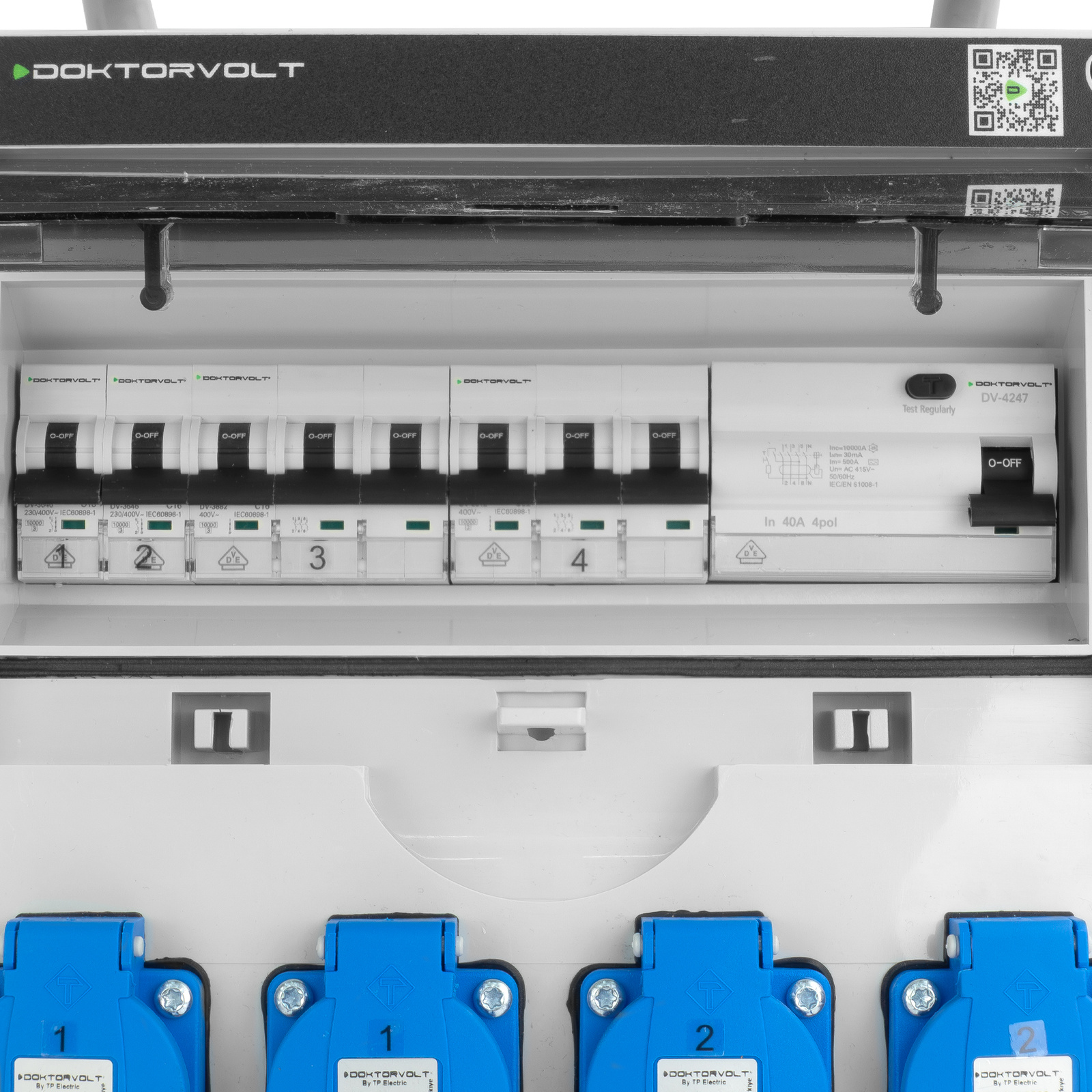 Rozdzielnica budowlana 16A 32A CEE 4x230V na stojaku z wtyczką TGD-S/FI z zabezpieczeniami VDE Doktorvolt DV-6050-D - obrazek 4