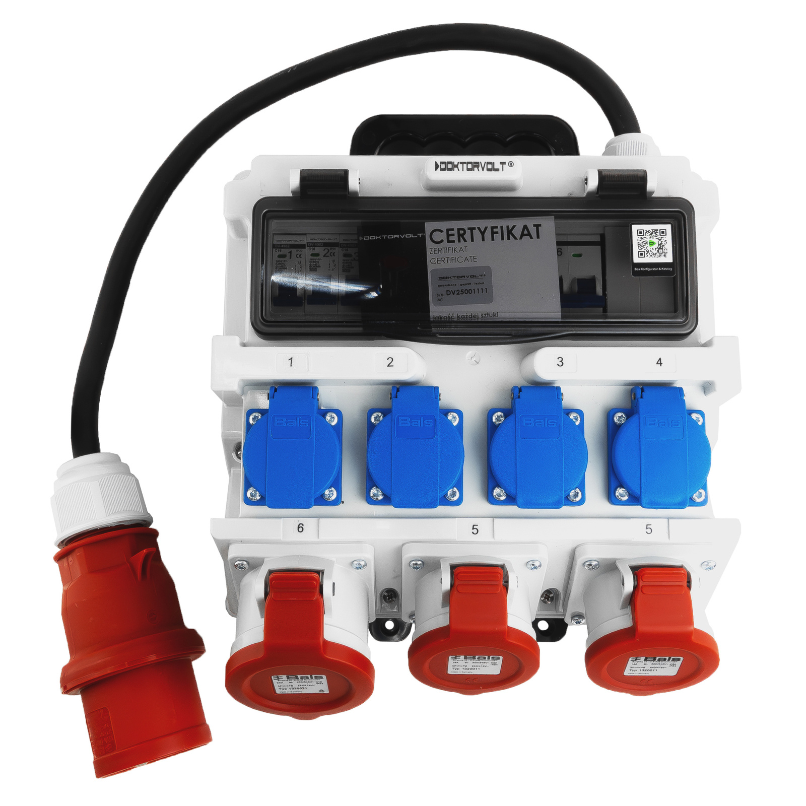 Rozdzielnica budowlana 2x16A 32A CEE 4x230V erbetka z uchwytem i kablem przyłączeniowym wtyczka 32A CEE Doktorvolt DV-1420-F - obrazek 2