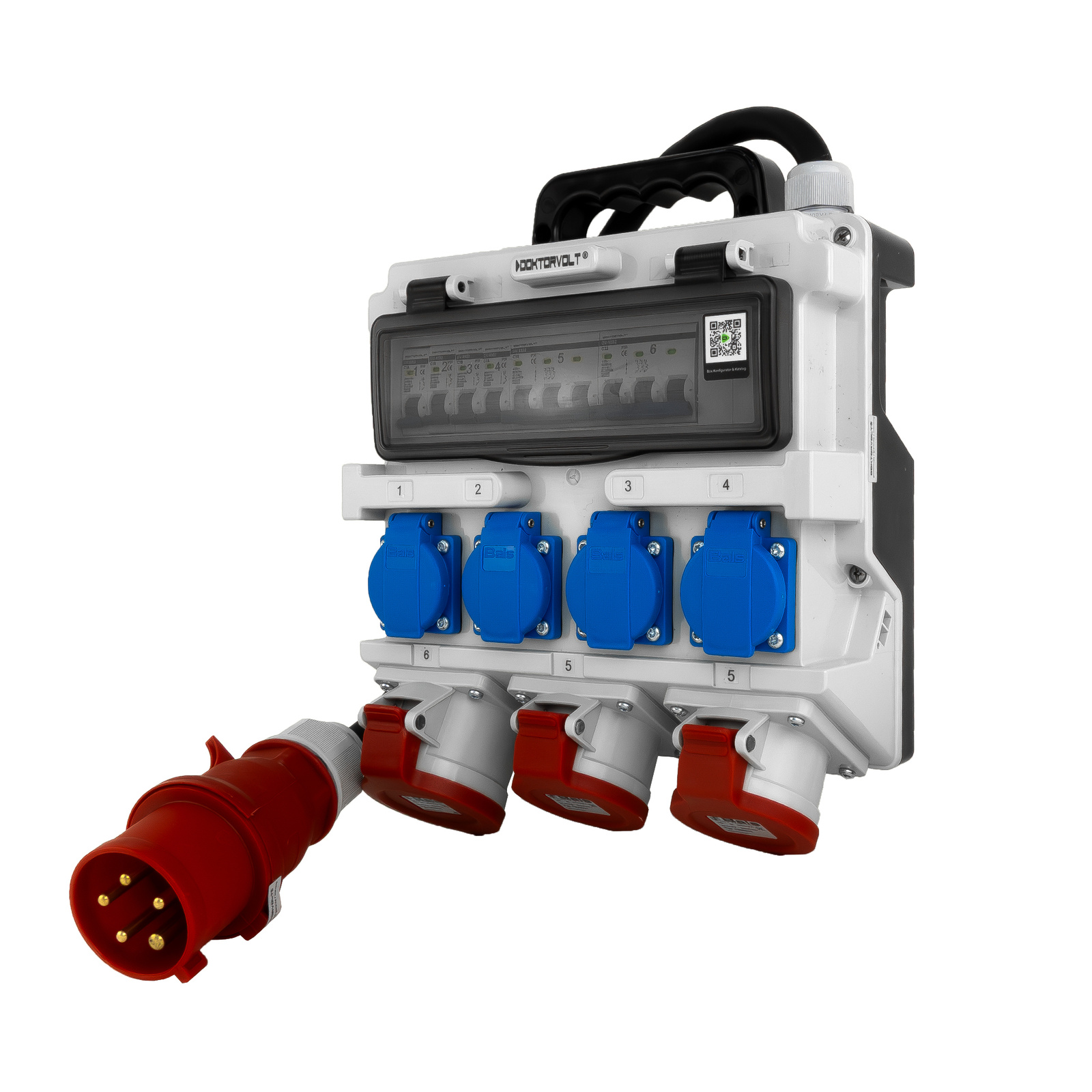 Rozdzielnica budowlana 2x16A 32A CEE 4x230V erbetka z uchwytem i kablem przyłączeniowym wtyczka 32A CEE Doktorvolt DV-1420-F