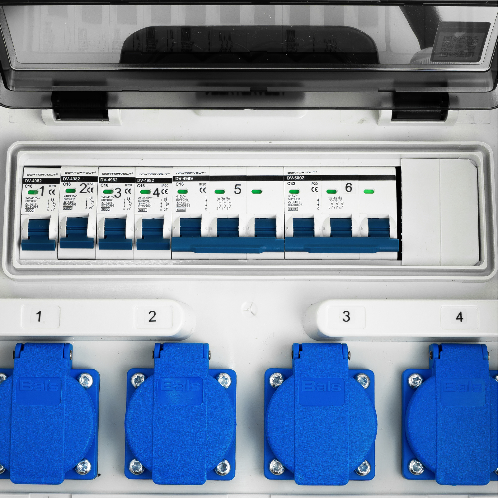 Rozdzielnica budowlana 2x16A 32A CEE 4x230V erbetka z uchwytem i kablem przyłączeniowym wtyczka 32A CEE Doktorvolt DV-1420-F - obrazek 3