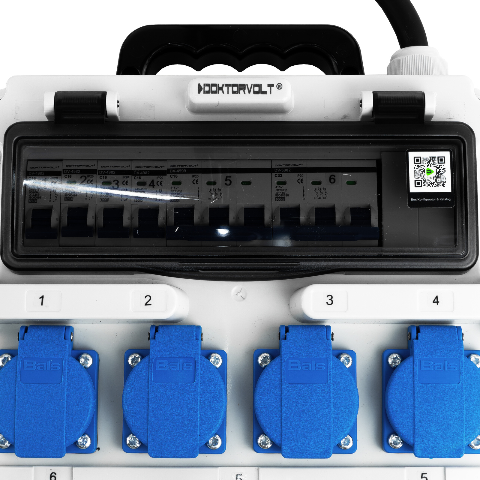Rozdzielnica budowlana 2x16A 32A CEE 4x230V erbetka z uchwytem i kablem przyłączeniowym wtyczka 32A CEE Doktorvolt DV-1420-F - obrazek 4