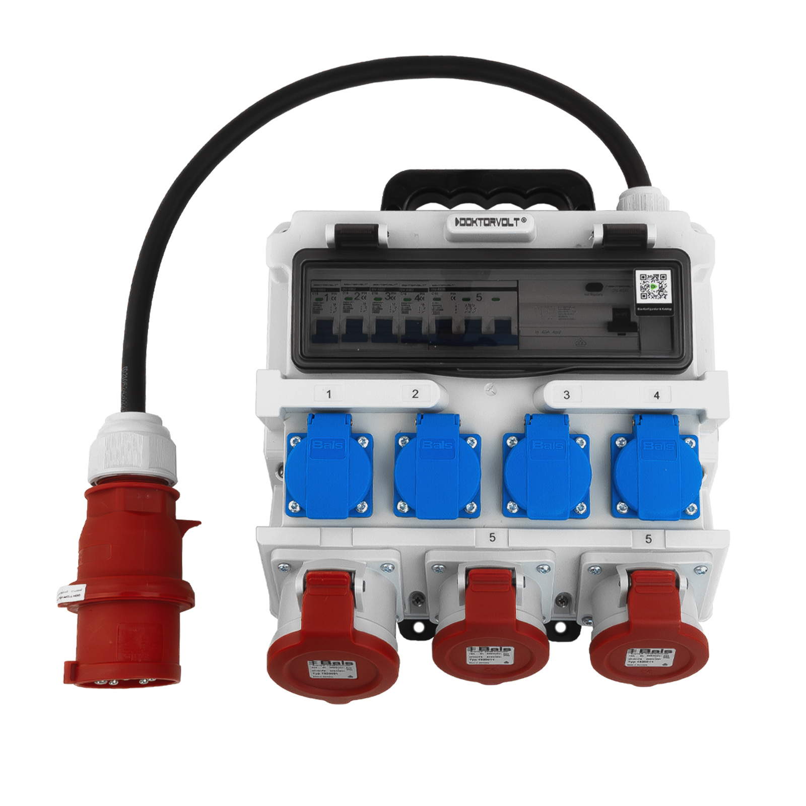 Baustromverteiler 2x16A 32A CEE 4x230V Mobilverteiler mit Griff und Kabel mit 32A CEE-Stecker Stromverteiler Doktorvolt DV-1437-F – Bild 2