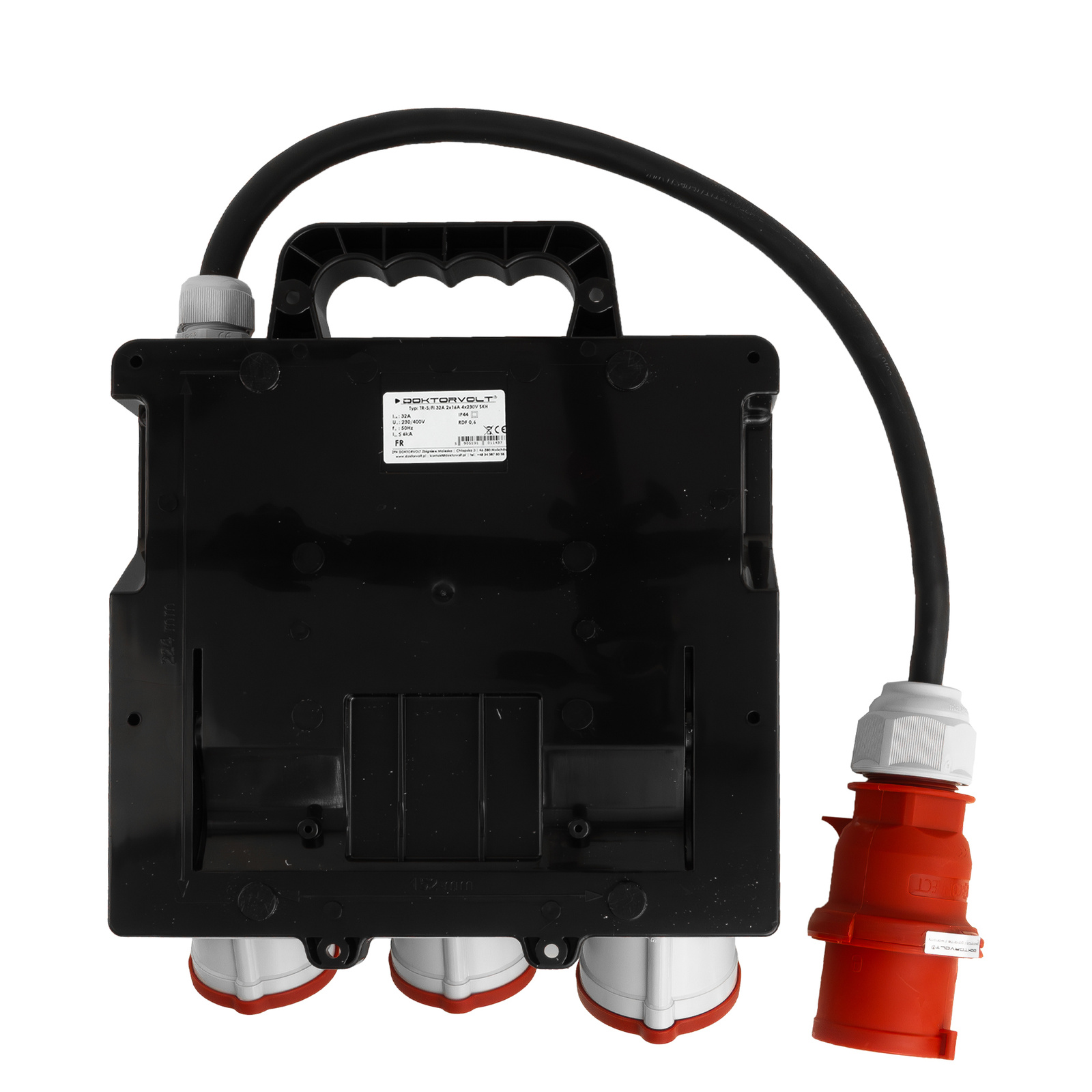 Baustromverteiler 2x16A 32A CEE 4x230V Mobilverteiler mit Griff und Kabel mit 32A CEE-Stecker Stromverteiler Doktorvolt DV-1437-F – Bild 4