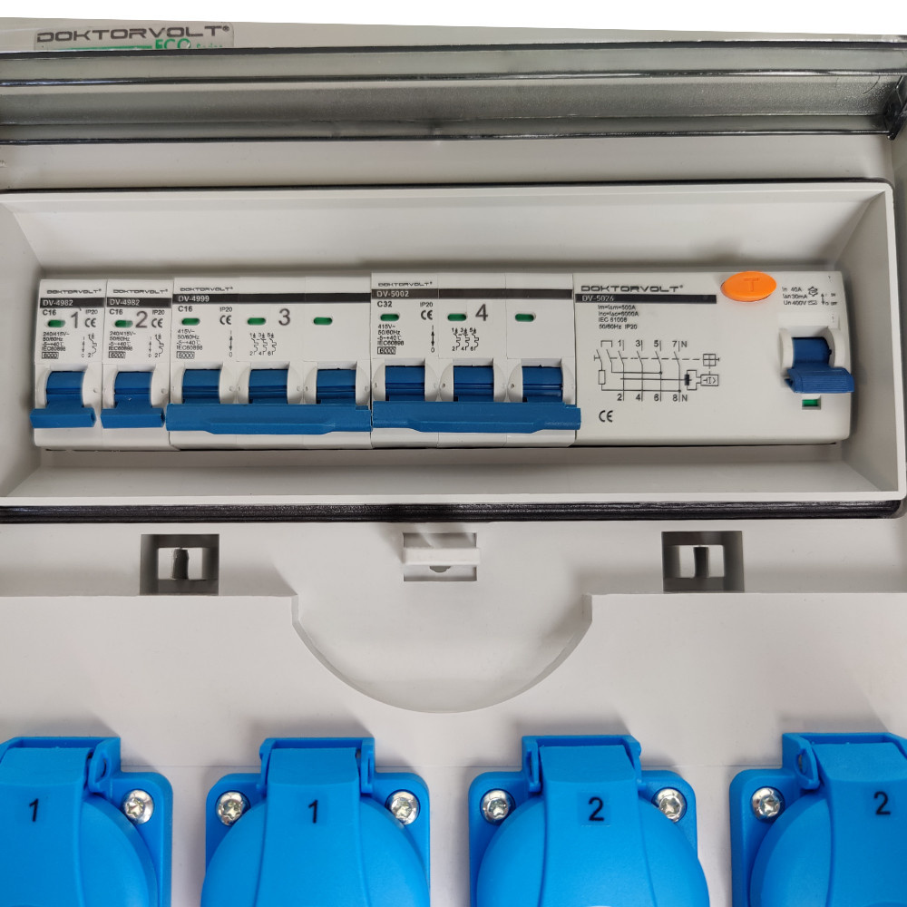 Baustromverteiler 32A 16A gesicherter Stromverteiler 4x230V IP44 DOKTORVOLT DV-S/FI DV-9918-F – Bild 3