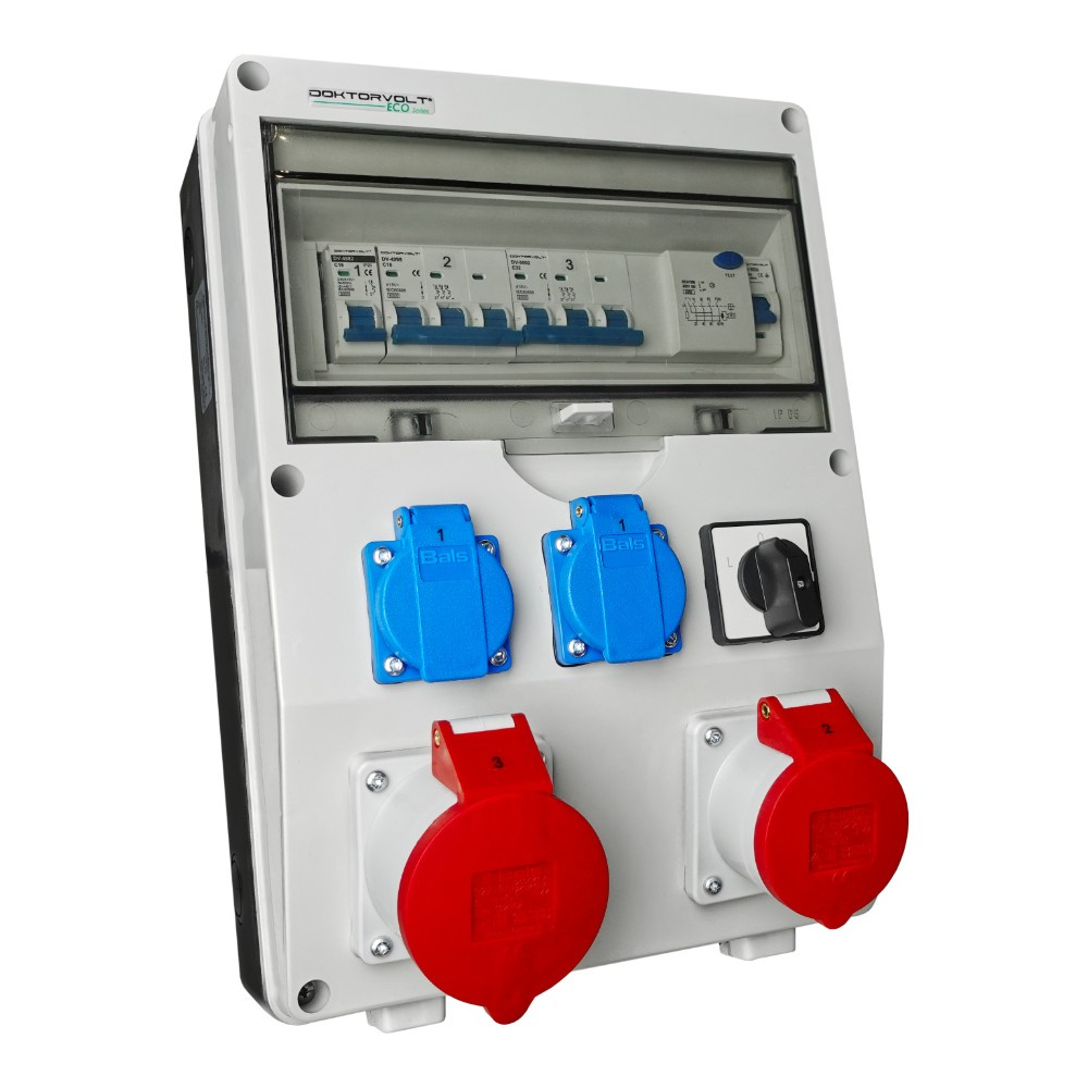 Rozdzielnica budowlana 32A/5P 16A/5P zabezpieczona erbetka 2x230V Doktorvolt ECO-S/FI DV-8683-D
