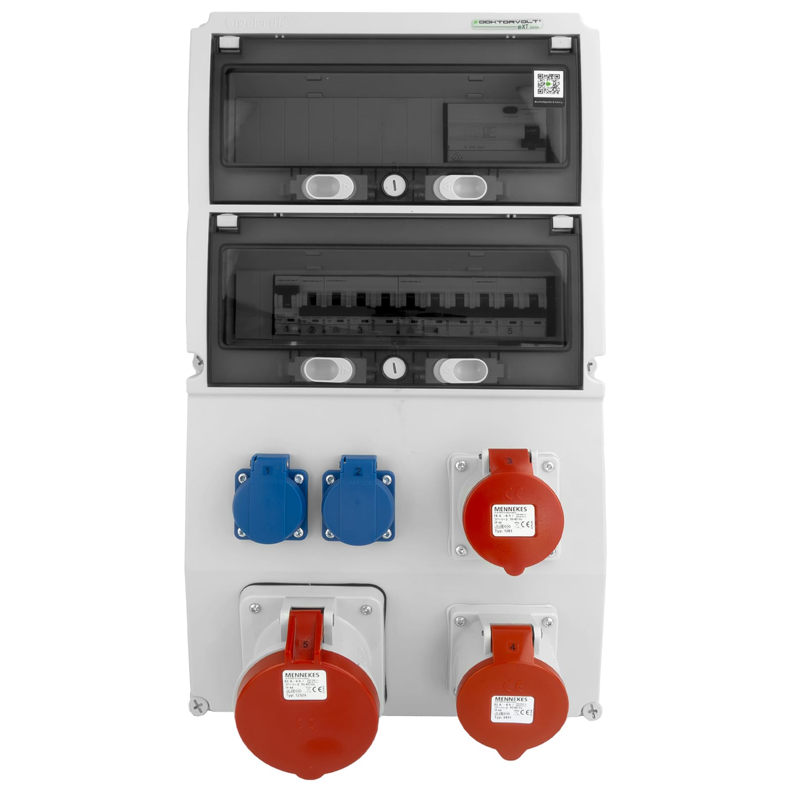 Rozdzielnica budowlana 63A 32A 16A CEE 2x230V eXT-S/FI Schuko z zabezpieczeniami gniazda Mennekes Doktorvolt DV-0847-D - obrazek 2