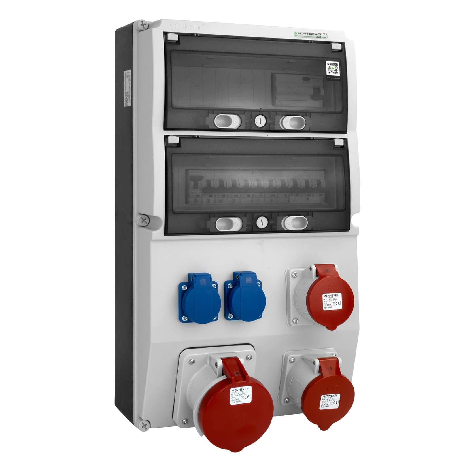 Rozdzielnica budowlana 63A 32A 16A CEE 2x230V eXT-S/FI Schuko z zabezpieczeniami gniazda Mennekes Doktorvolt DV-0847-D - obrazek 3