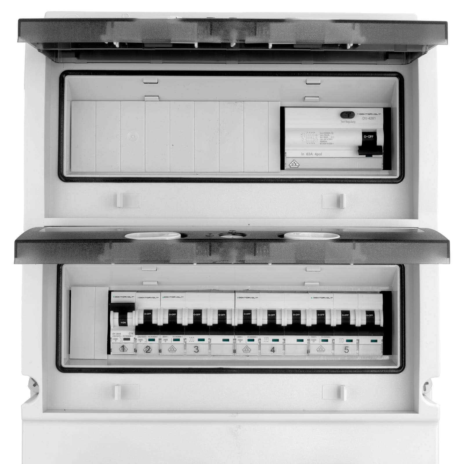 Rozdzielnica budowlana 63A 32A 16A CEE 2x230V eXT-S/FI Schuko z zabezpieczeniami gniazda Mennekes Doktorvolt DV-0847-D - obrazek 4