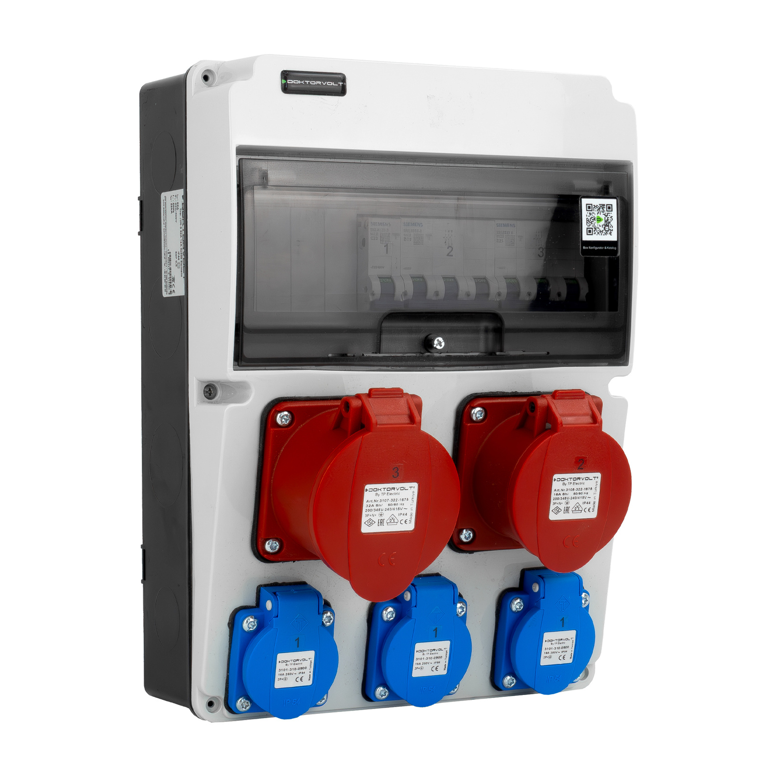 Rozdzielnica budowlana JUN-S 32A/16A 3x230V Schuko erbetka z zabezpieczeniami Siemens Doktorvolt DV-5565-D - obrazek 3