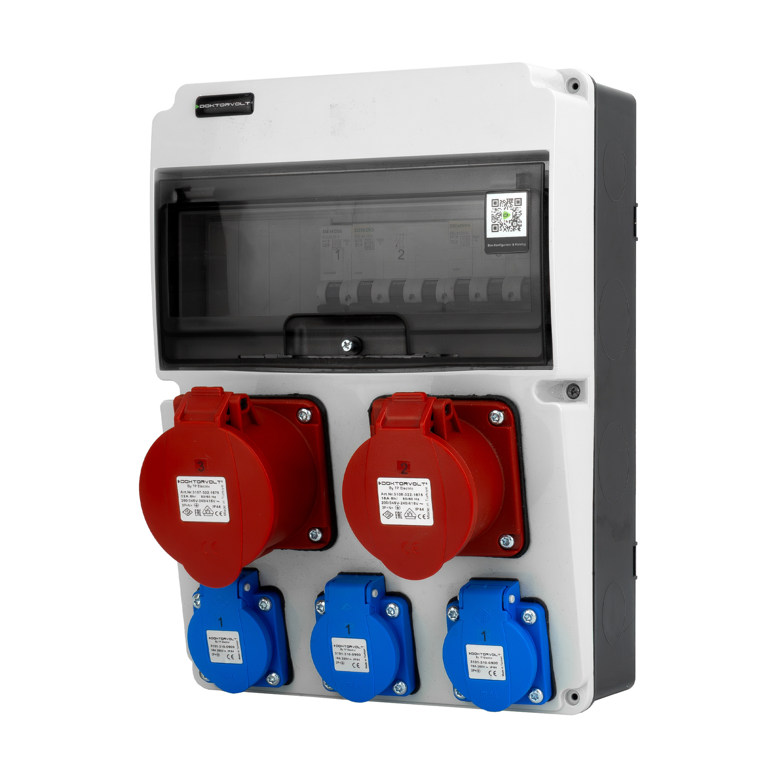 Rozdzielnica budowlana JUN-S 32A/16A 3x230V Schuko erbetka z zabezpieczeniami Siemens Doktorvolt DV-5565-D