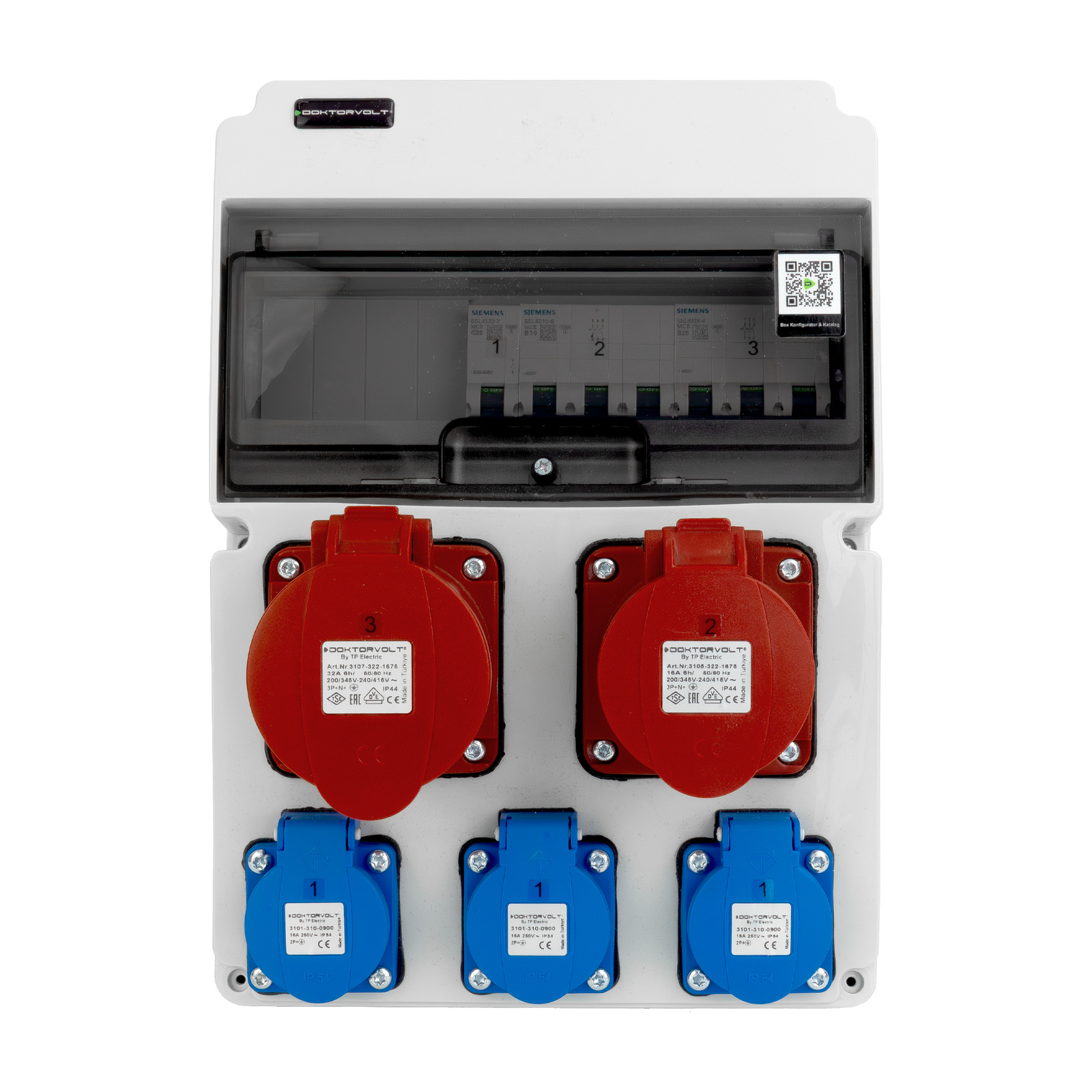 Rozdzielnica budowlana JUN-S 32A/16A 3x230V Schuko erbetka z zabezpieczeniami Siemens Doktorvolt DV-5565-D - obrazek 2
