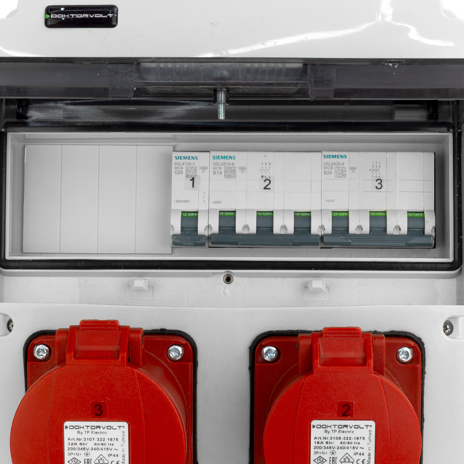 Rozdzielnica budowlana JUN-S 32A/16A 3x230V Schuko erbetka z zabezpieczeniami Siemens Doktorvolt DV-5565-D - obrazek 4