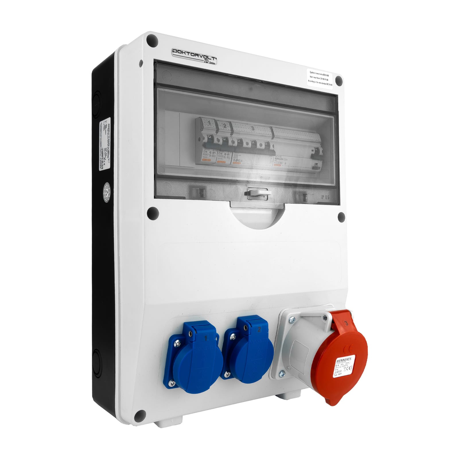 Baustromverteiler TD-S/FI 32A Leitungsschutzschalter 2x230V Stromverteiler Komplett Schuko Doktorvolt DV-6725-D – Bild 2