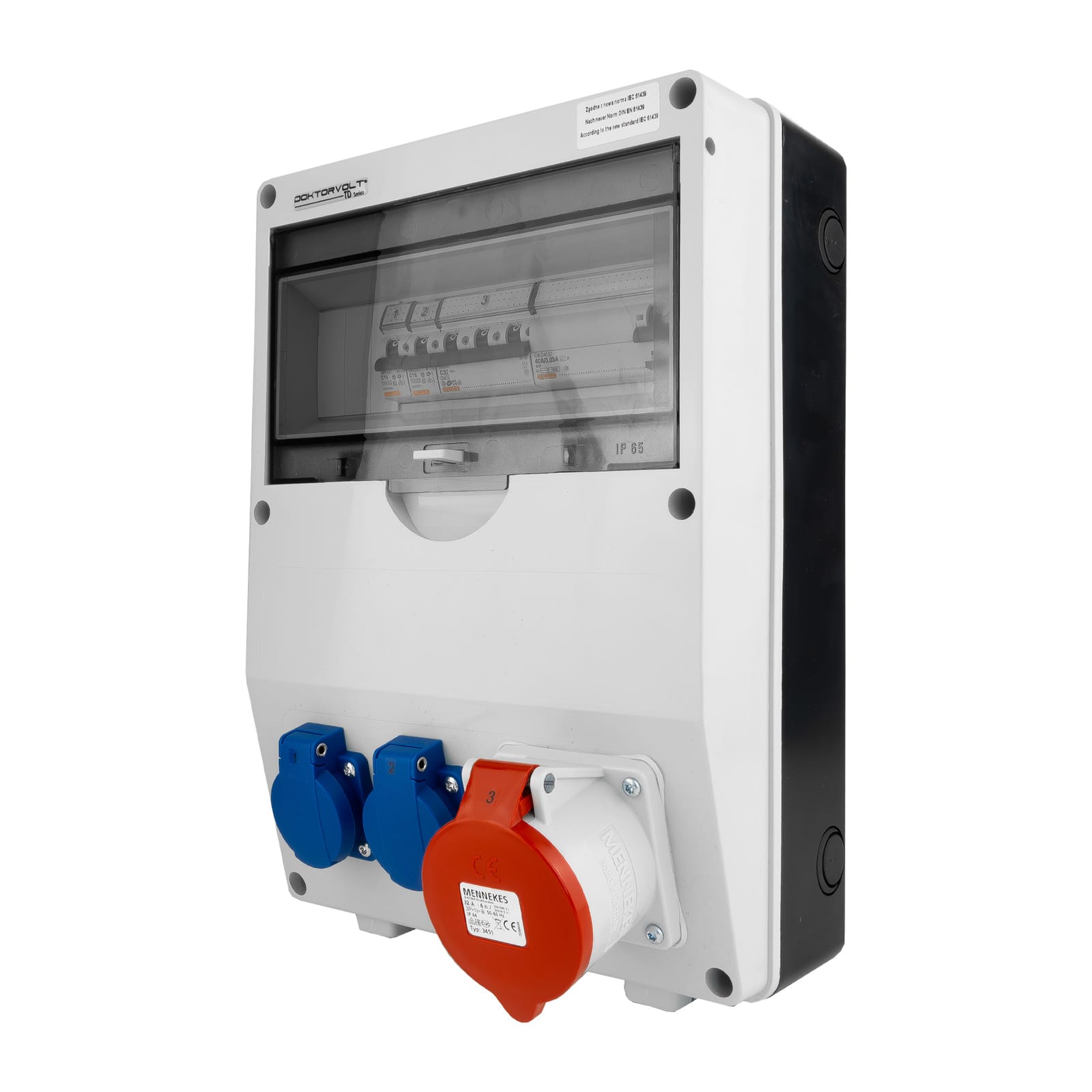 Baustromverteiler TD-S/FI 32A Leitungsschutzschalter 2x230V Stromverteiler Komplett Schuko Doktorvolt DV-6725-D – Bild 3