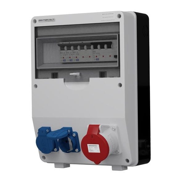 Baustromverteiler TD-S/FI 32A Leitungsschutzschalter 2x230V Stromverteiler Komplett Schuko Doktorvolt DV-6725-D – Bild 4