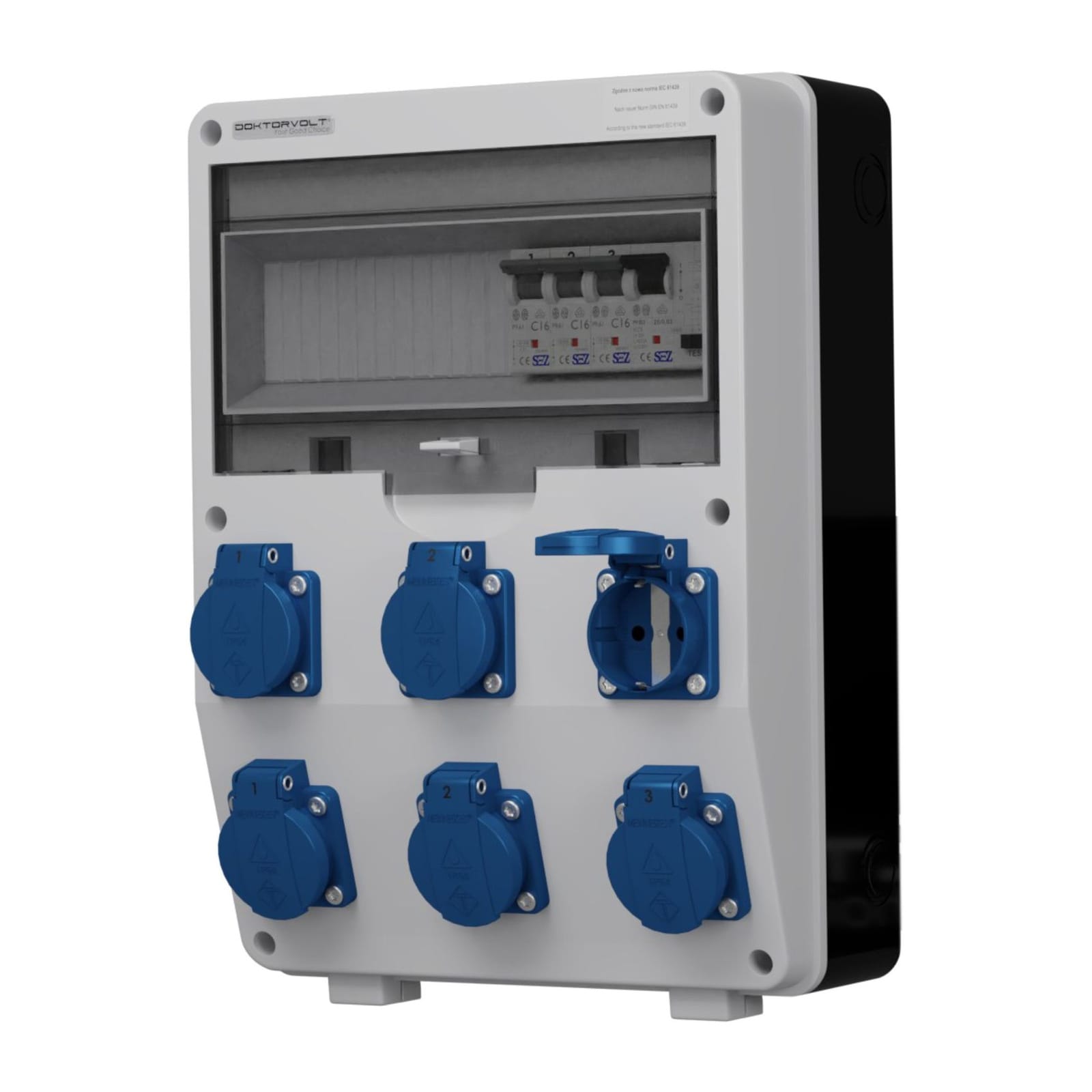 Rozdzielnica budowlana TD-S/FI 6x230V Schuko gniazda Mennekes Doktorvolt DV-0601-D - Image 2