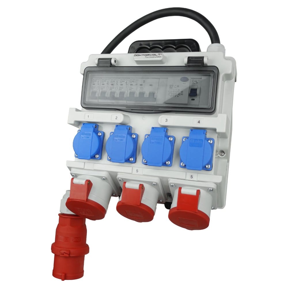 Stromverteiler FI-Schutzschalter Baustromverteiler TR-S/FI 4x230V 3x400V 1x32A/2x16A Doktorvolt DV-7266-D