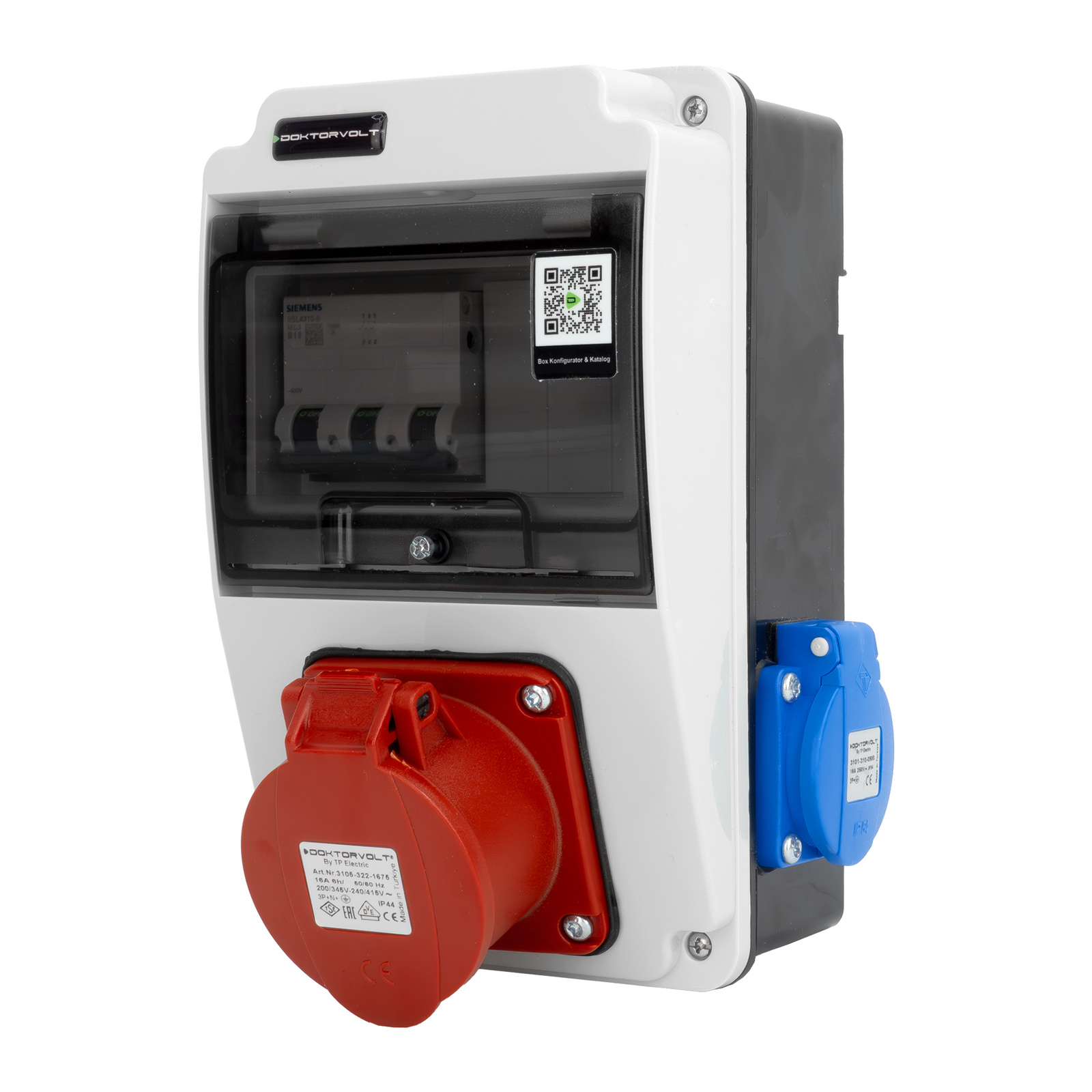 Rozdzielnica budowlana XS 16A 2x230V wyłącznik nadprądowy SIEMENS erbetka IP44 Doktorvolt DV-6081-D