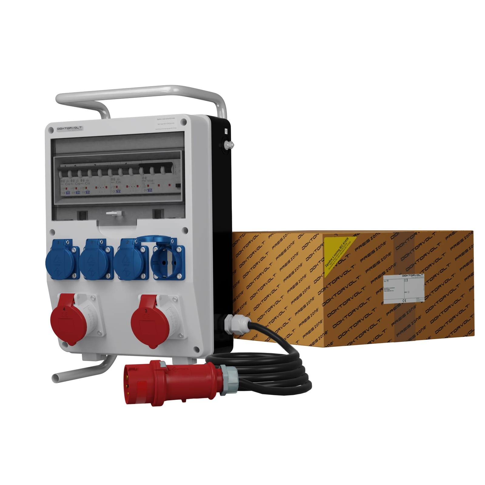 Stromverteiler TD-S/FI 2x16A 4x230V SKHU Kabel 5x4mm2 Ständer Doktorvolt® DV-0168-D